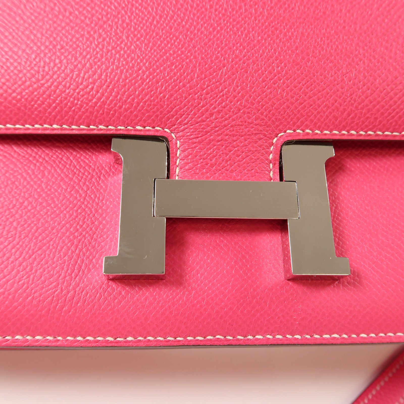 HERMES Epsom皮革Constance Elan銀扣肩背袋Rose Tyrien/粉紅色