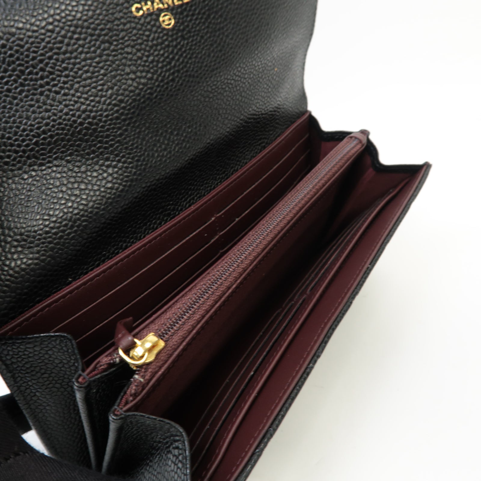 CHANEL 【激減優惠】菱格Caviar皮革Long Wallet金扣長錢包黑色
