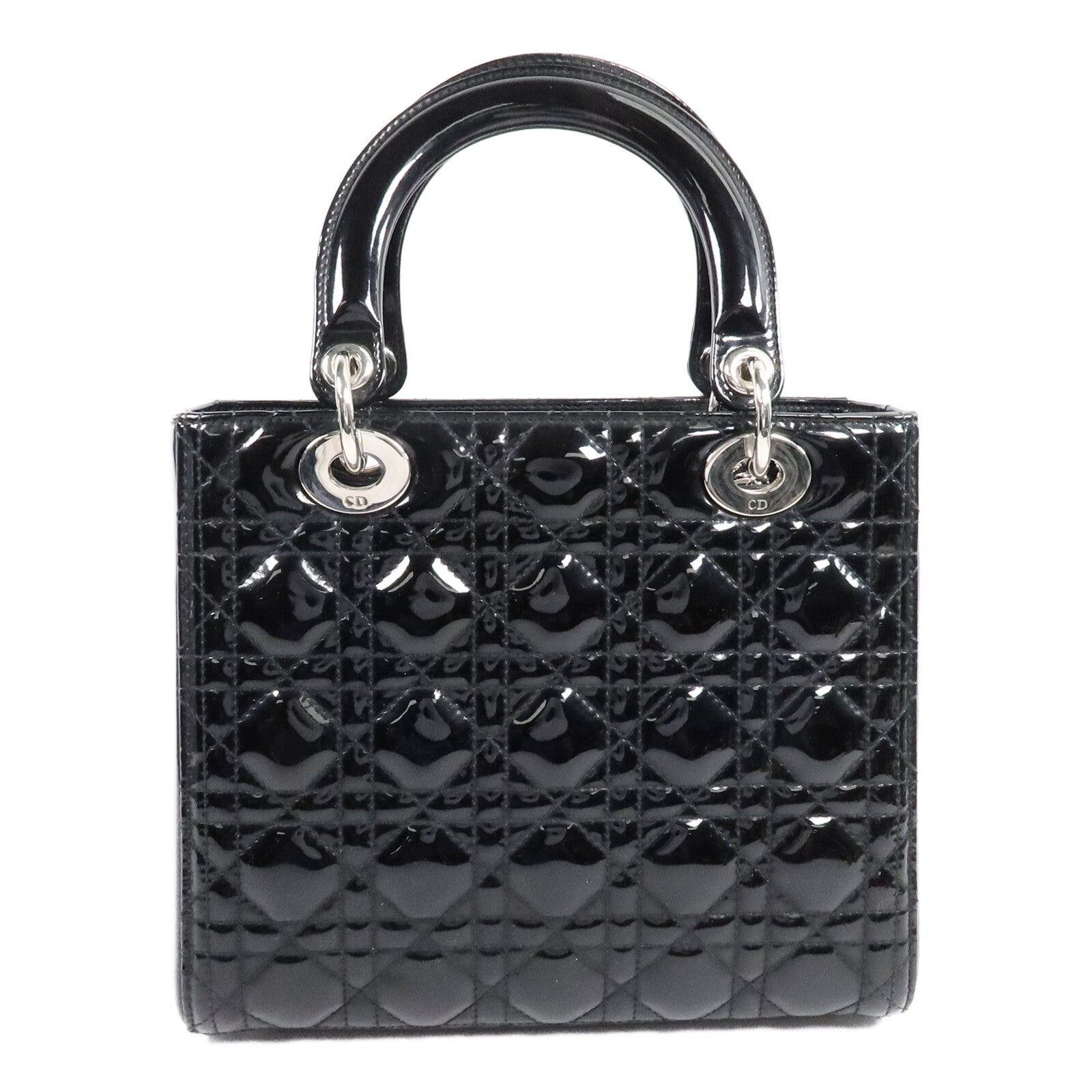 Dior 漆皮皮革Lady Dior Medium金扣手挽肩背兩用袋