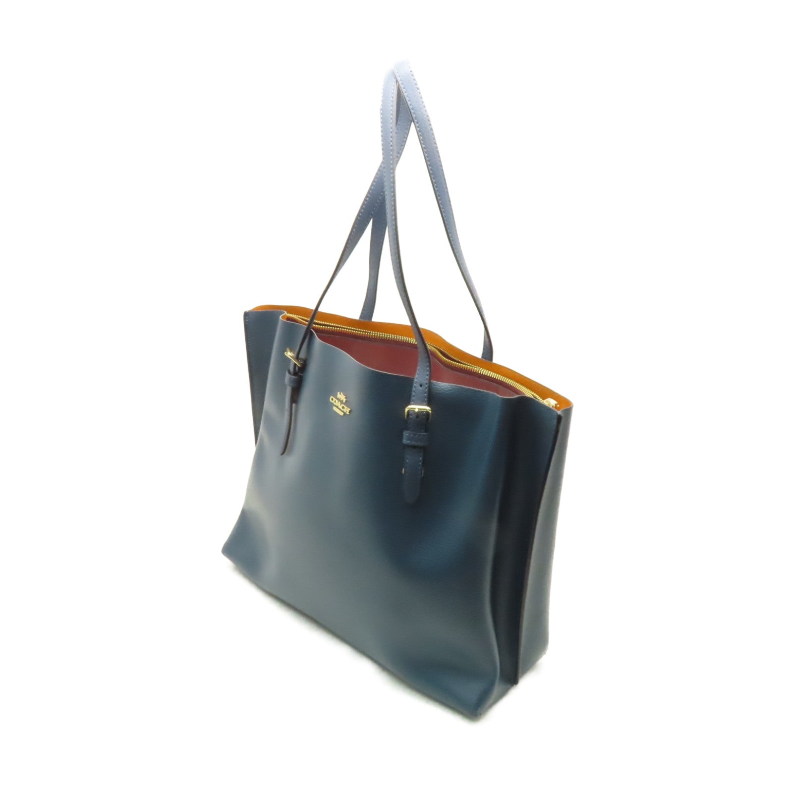 COACH 【清倉大減價】牛皮皮革Tote Bag肩背袋藍綠色