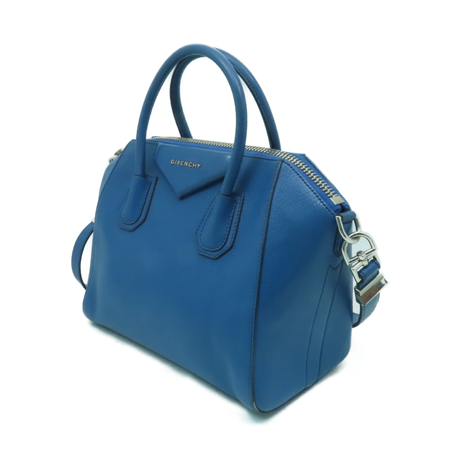 GIVENCHY 【激減優惠】皮革2way Shoulder Bag銀扣手挽肩背兩用袋藍色