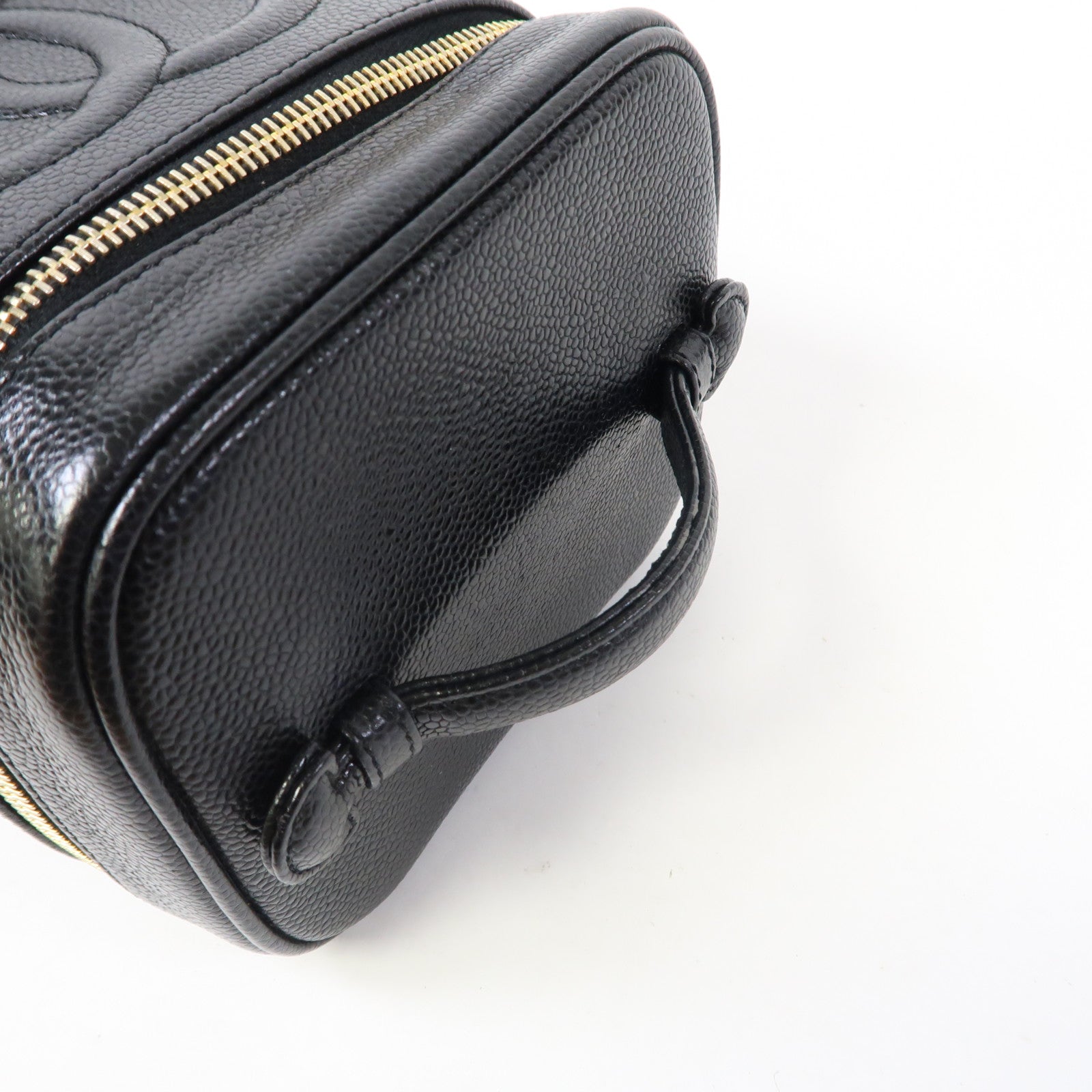 CHANEL Caviar皮革Vintage Vanity Case金扣手挽袋黑色