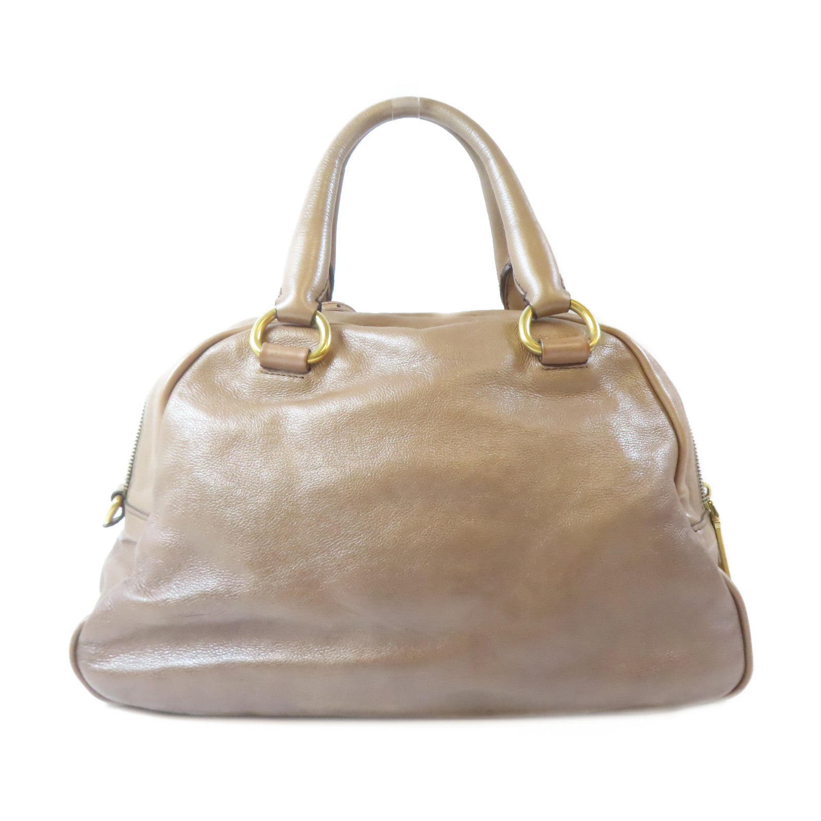 PRADA 牛皮皮革Handbag金扣手挽袋啡色