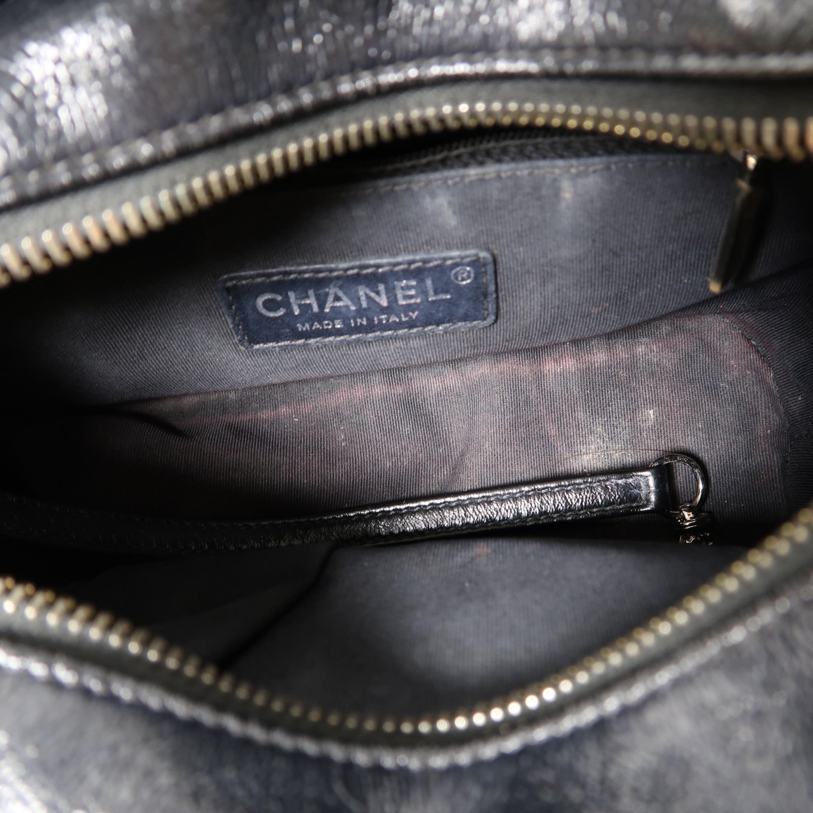 CHANEL 【激減優惠】牛皮皮革/帆布Gabrielle鏈帶肩背袋深藍色/黑色