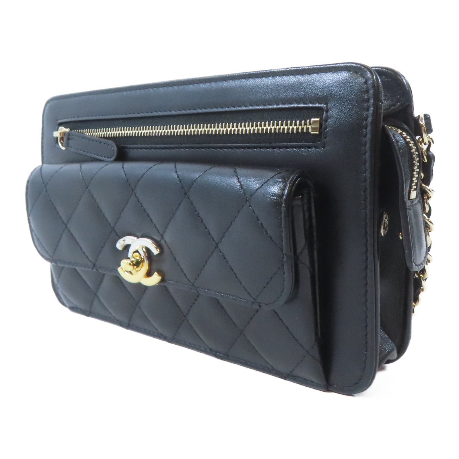 CHANEL 【激減優惠】菱格羊皮皮革Waist Bag腰包黑色