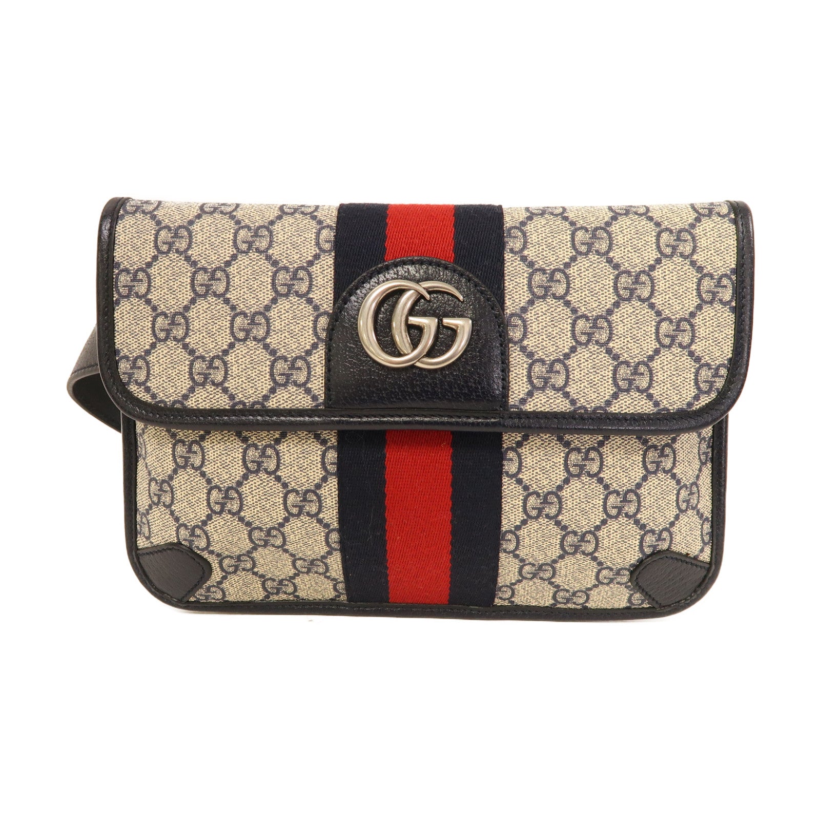 GUCCI 【激減優惠】塗層帆布Ophidia GG銀扣腰包黑色