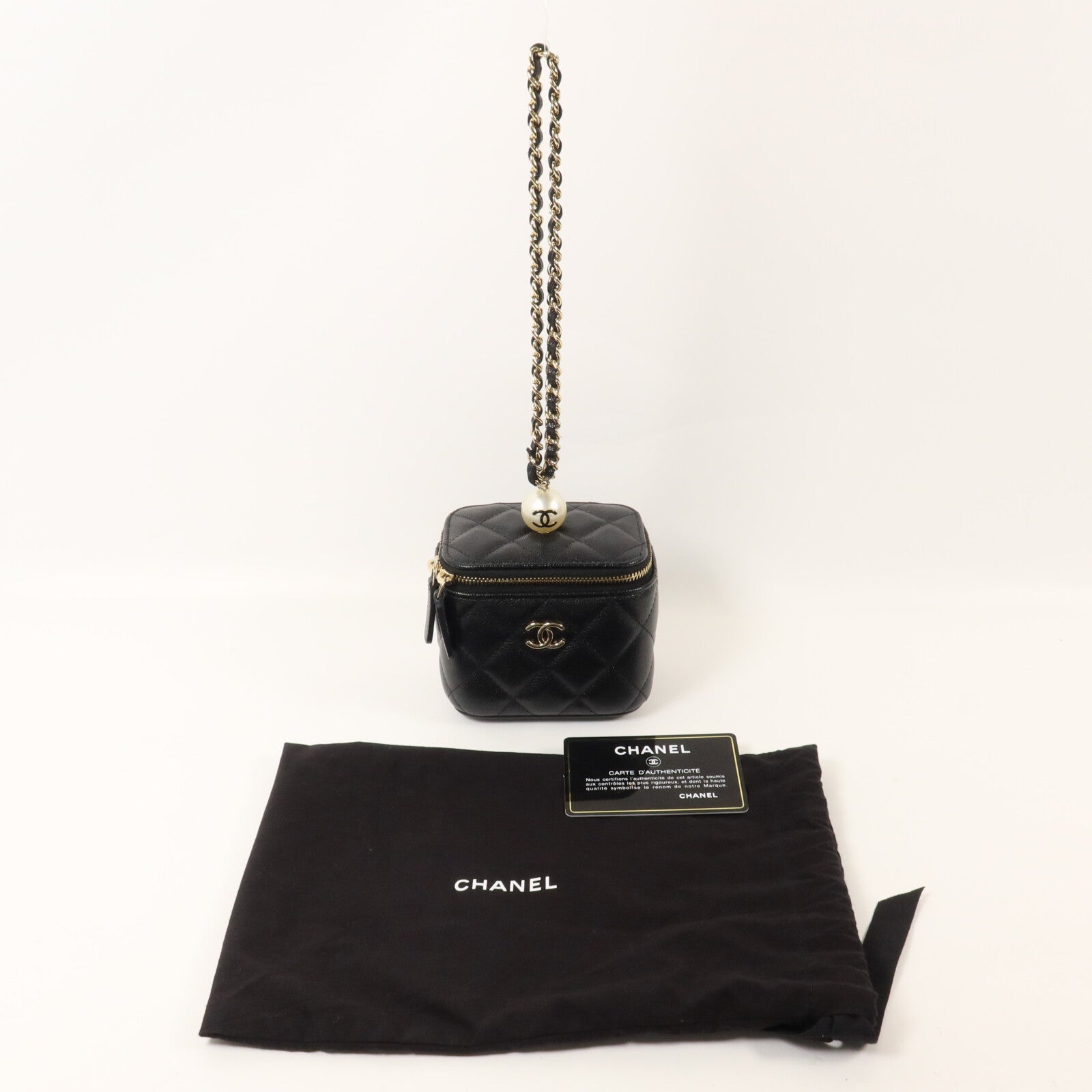 CHANEL 牛皮皮革Vanity Case鏈帶手拿包