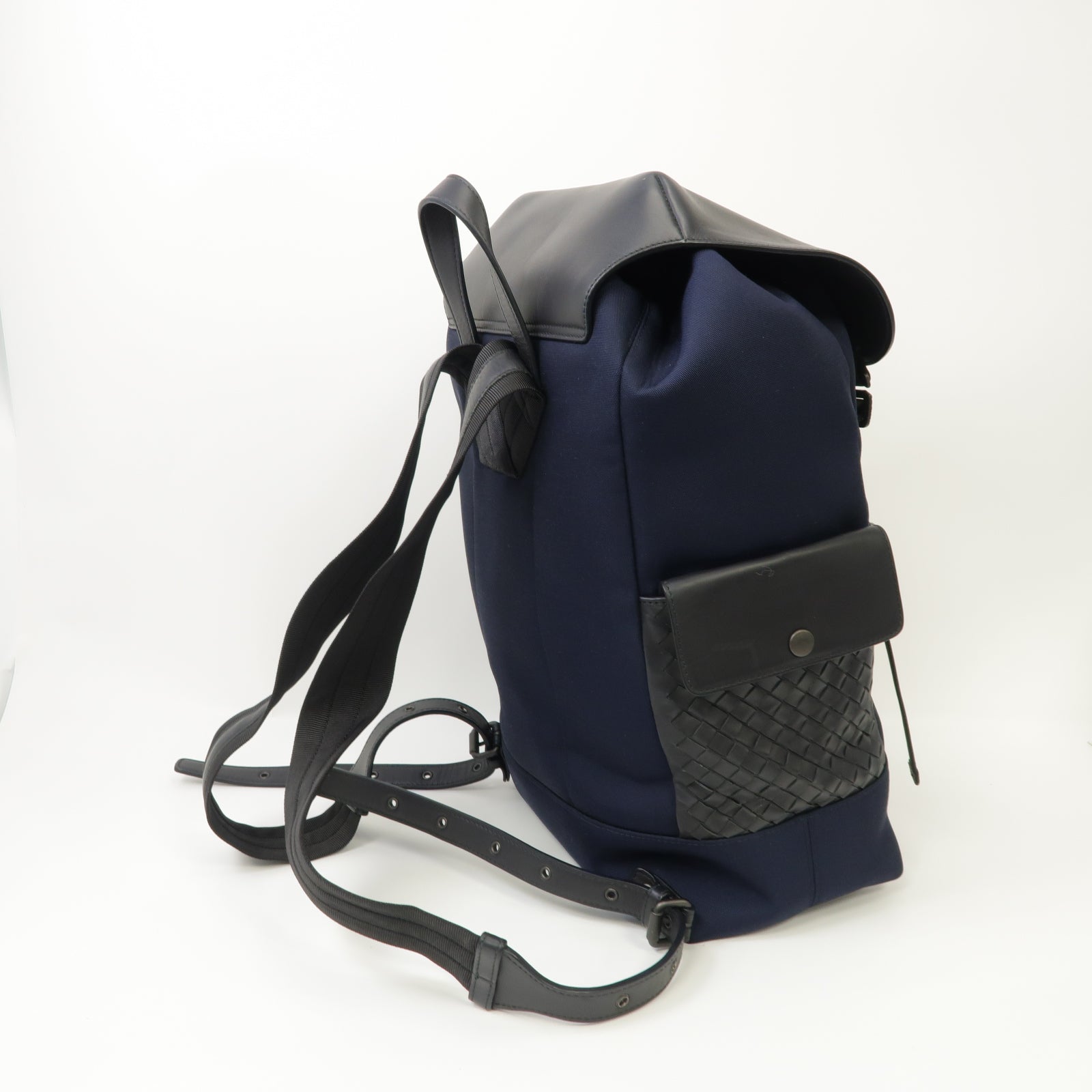 BOTTEGA VENETA 羊皮皮革/帆布Backpack背包深藍色