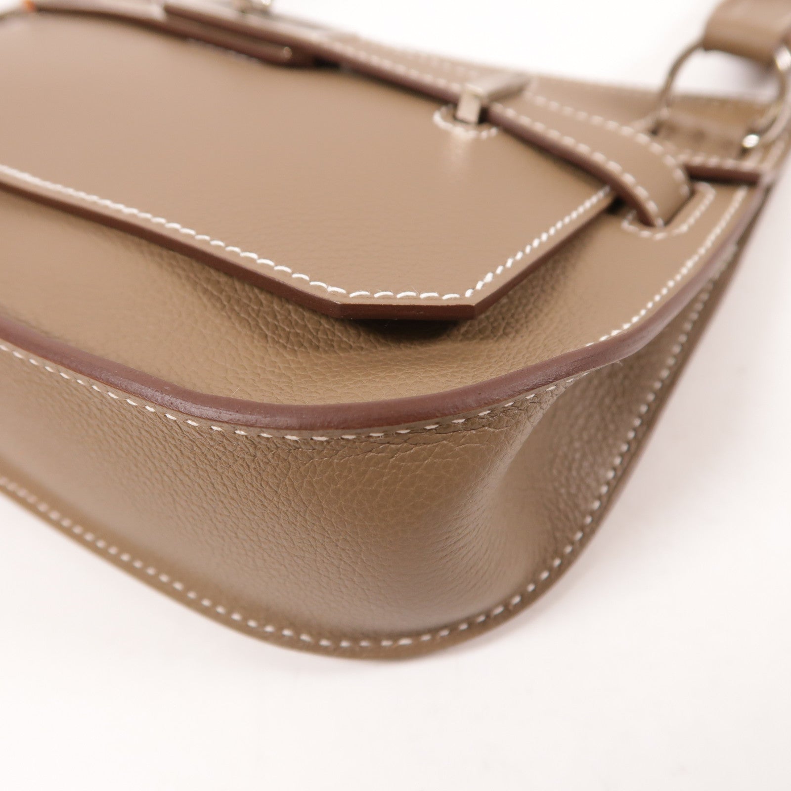 HERMES 【激減優惠】Evercolor皮革Mini Jypsiere銀扣肩背袋Etoupe