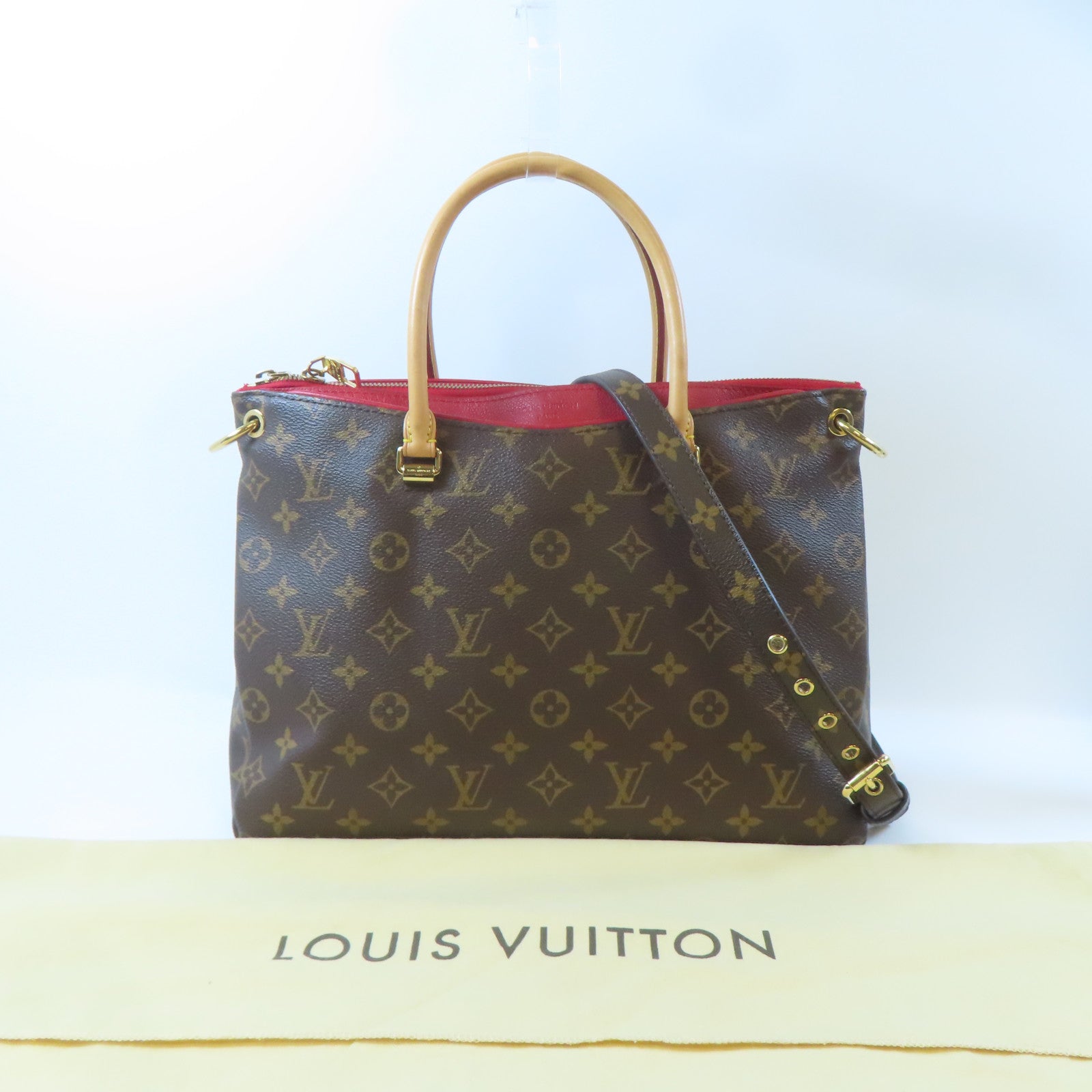 LOUIS VUITTON Monogram Pallas MM金扣手挽肩背兩用袋啡色/紅色