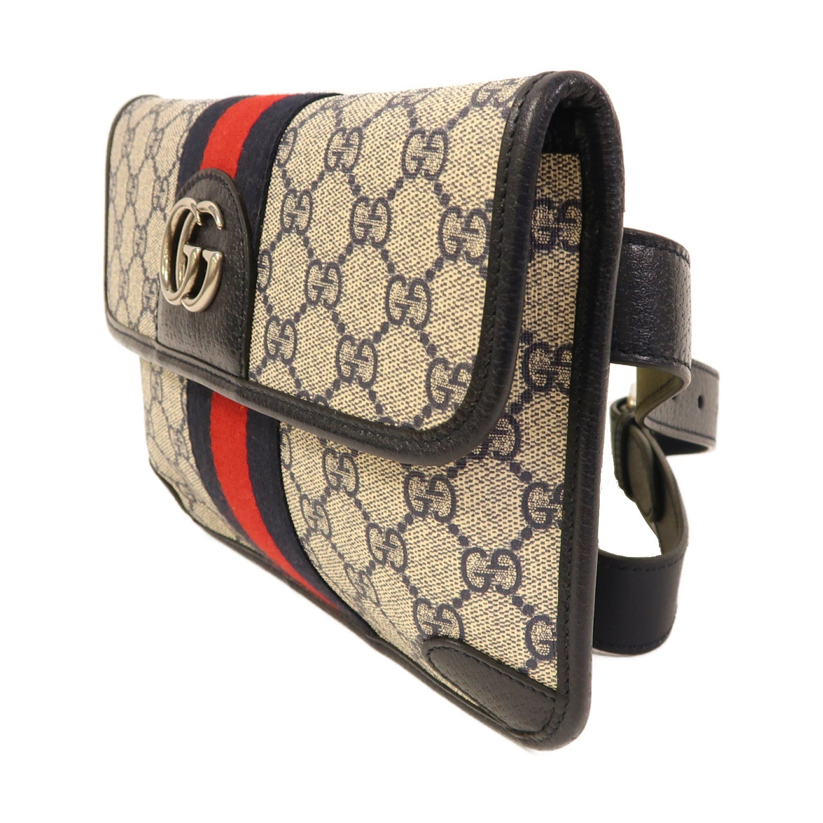 GUCCI 【激減優惠】塗層帆布Ophidia GG銀扣腰包黑色
