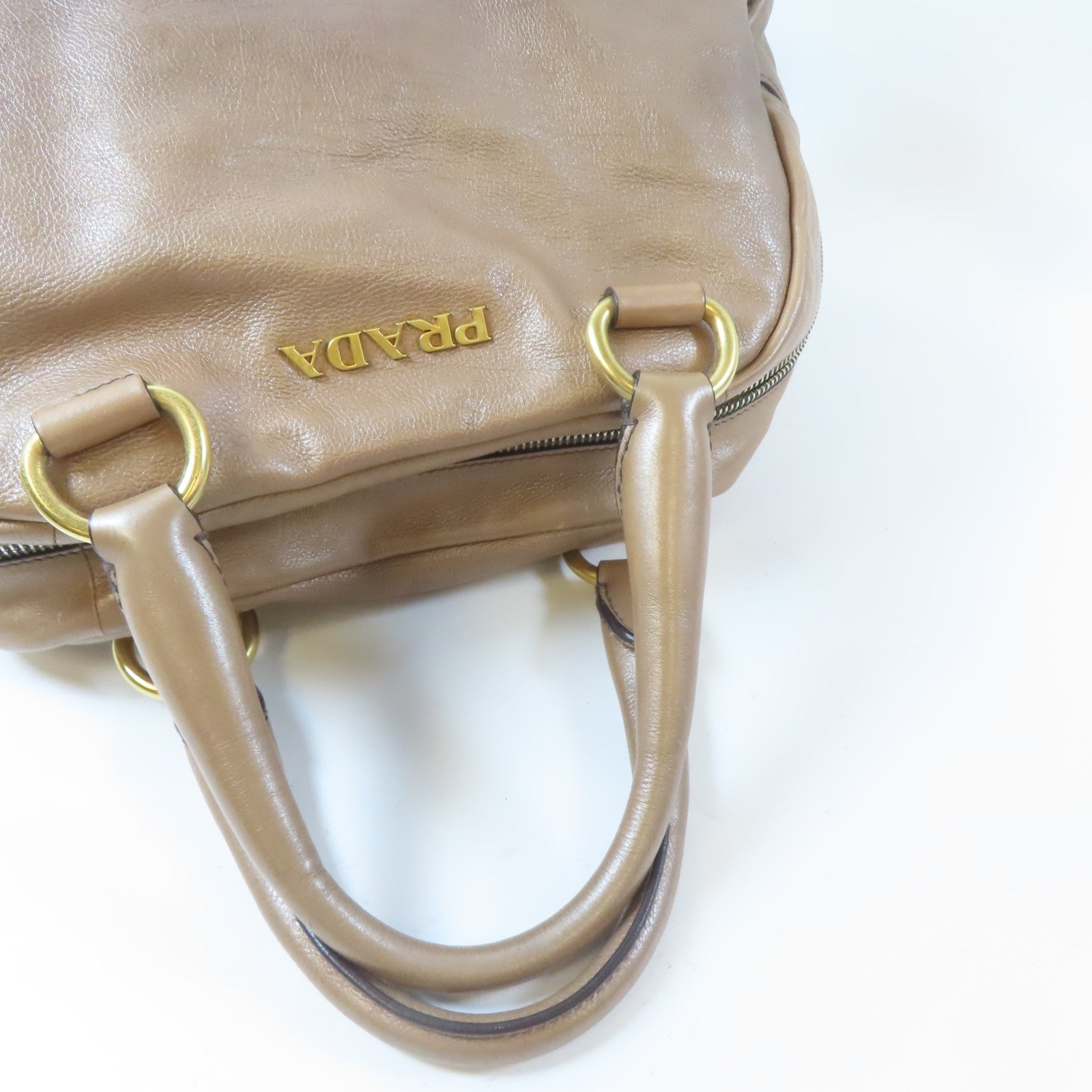 PRADA 牛皮皮革Handbag金扣手挽袋啡色