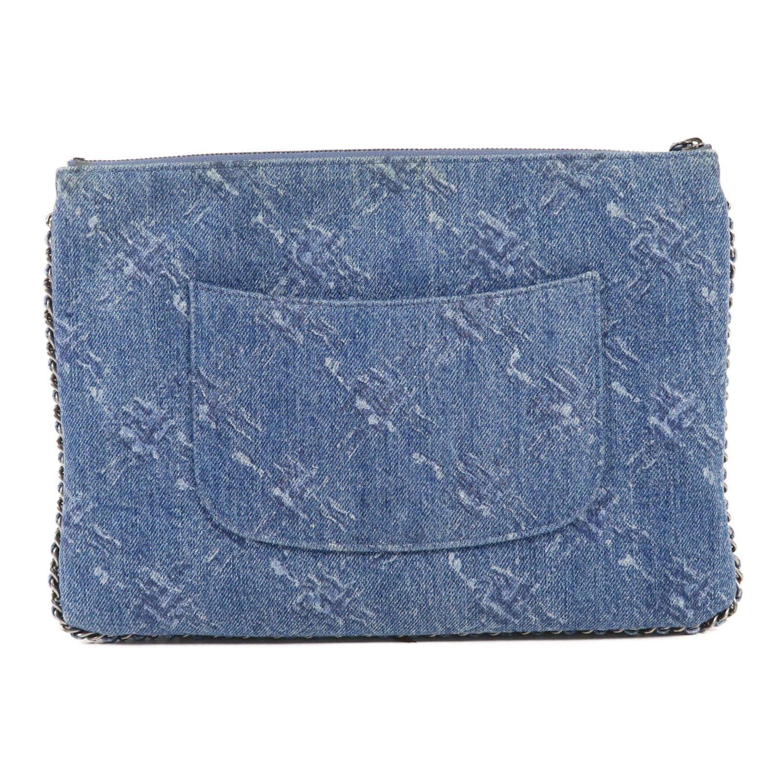 CHANEL 牛仔布Clutch銀扣手拿包