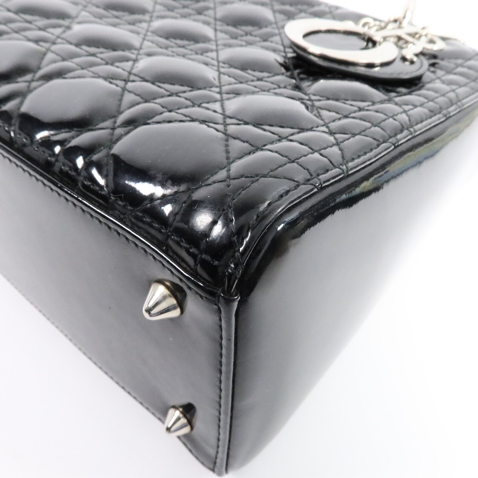 Dior 漆皮皮革Lady Dior Medium金扣手挽肩背兩用袋
