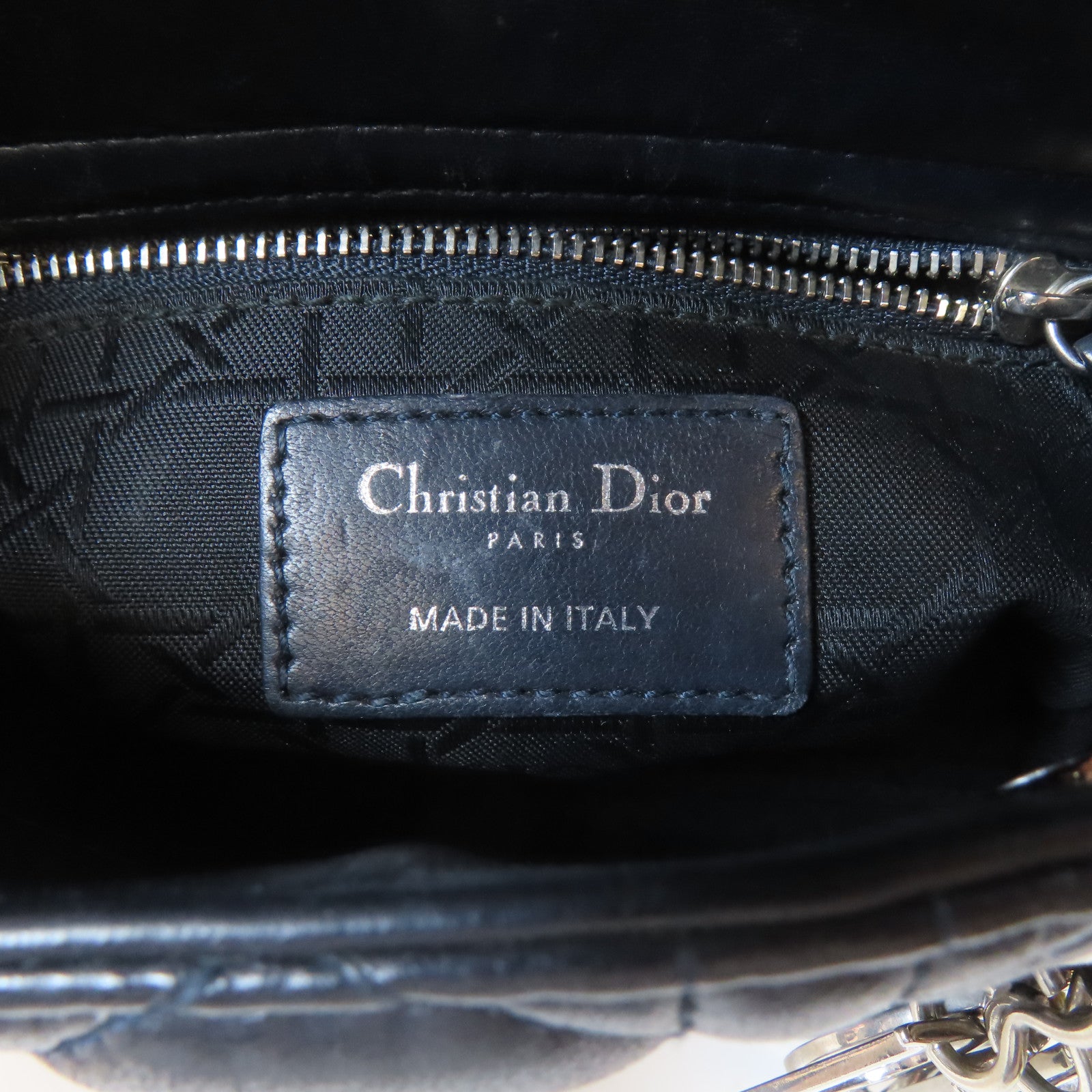 Dior 羊皮皮革Lady Dior Mini銀扣手挽肩背兩用袋深藍色