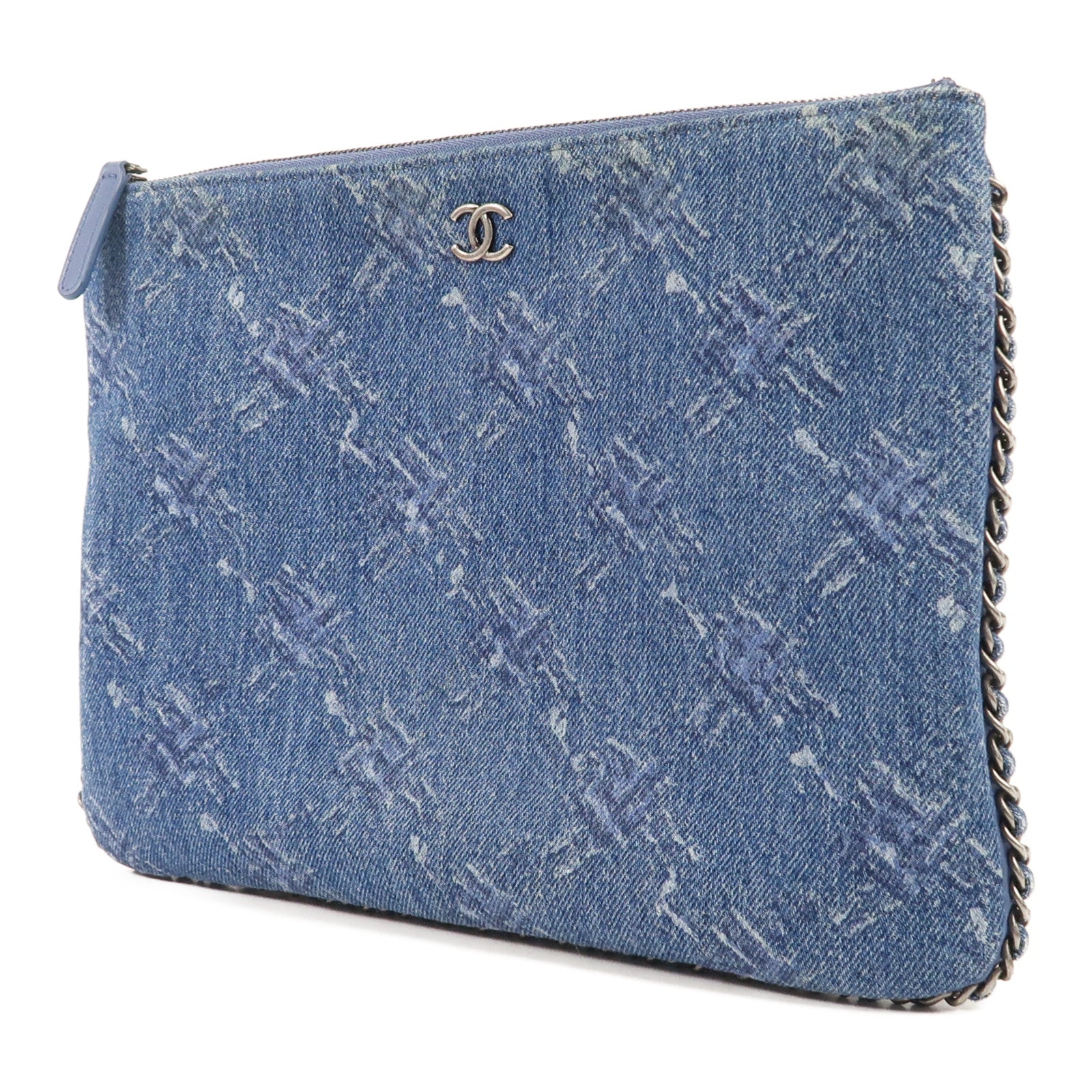 CHANEL 牛仔布Clutch銀扣手拿包