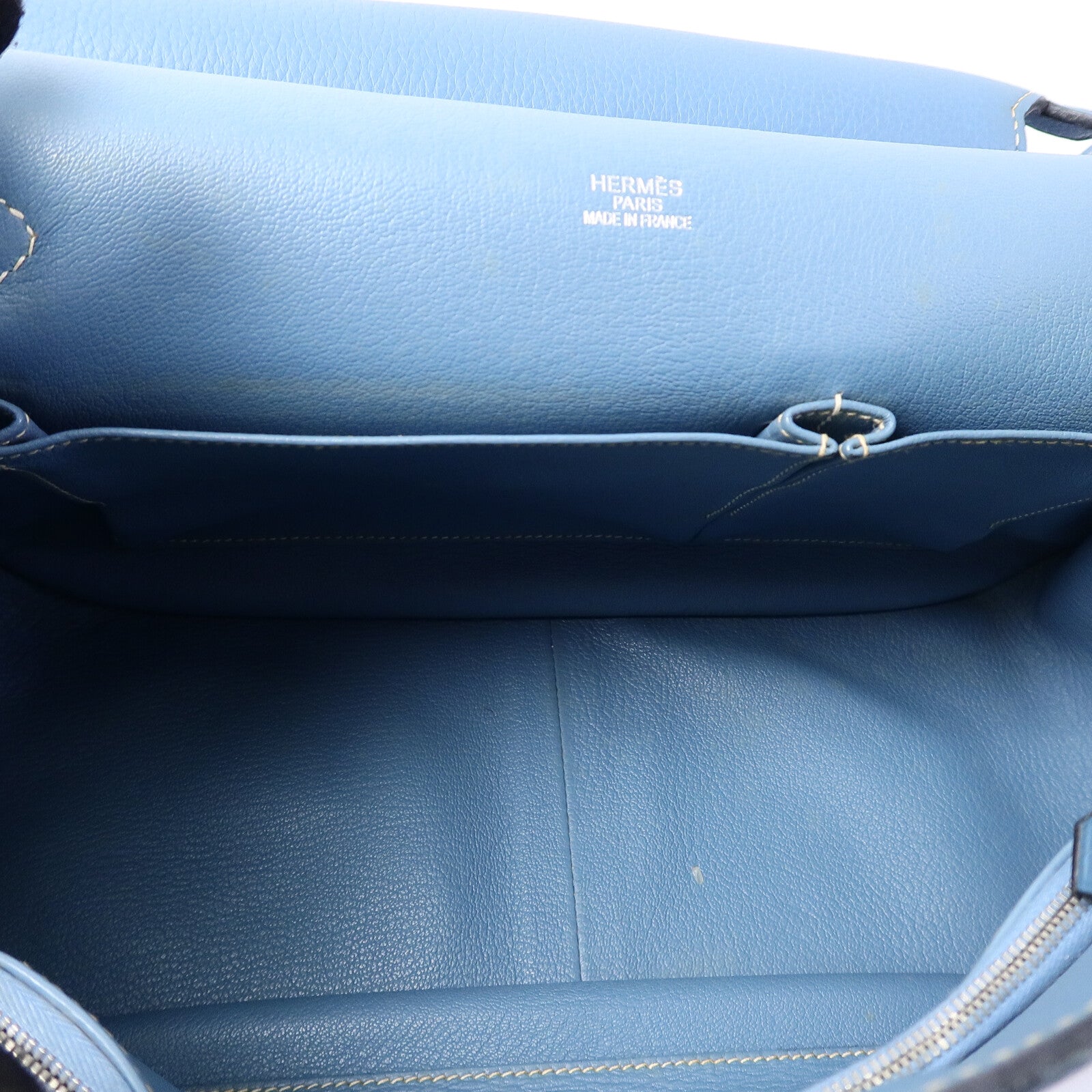 HERMES Clemence皮革Jypsiere 34肩背袋Bleu Jean