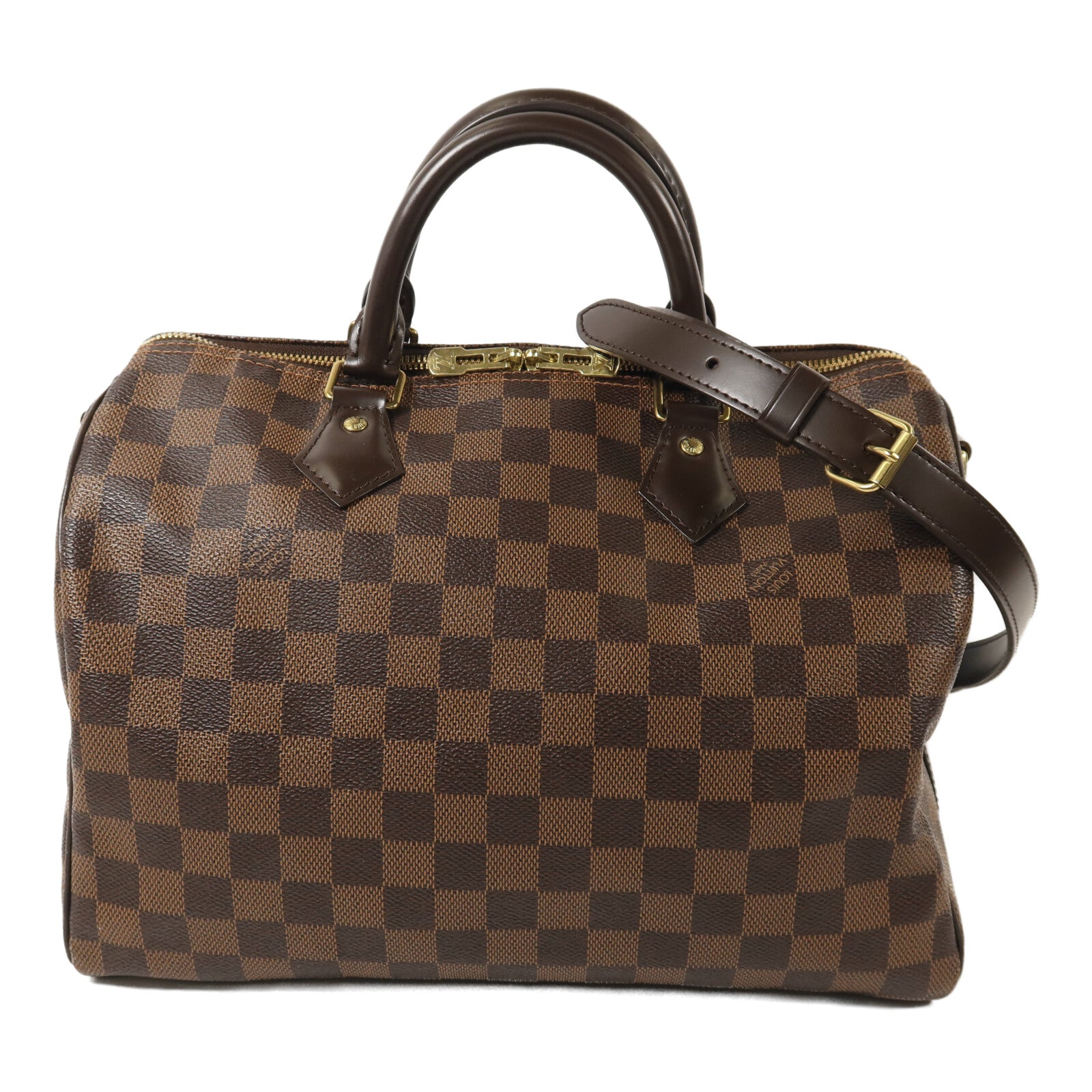 LOUIS VUITTON Damier Speedy Bandouliere 30金扣手挽肩背兩用袋