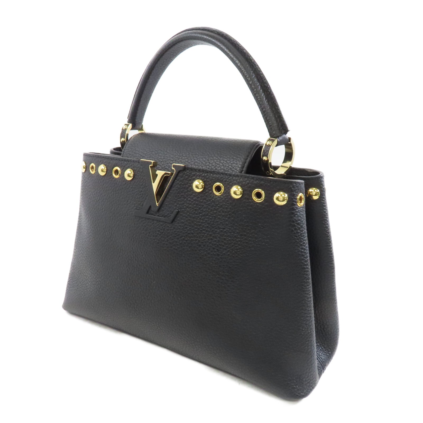 LOUIS VUITTON 牛皮皮革Capucines MM金扣手挽肩背兩用袋黑色