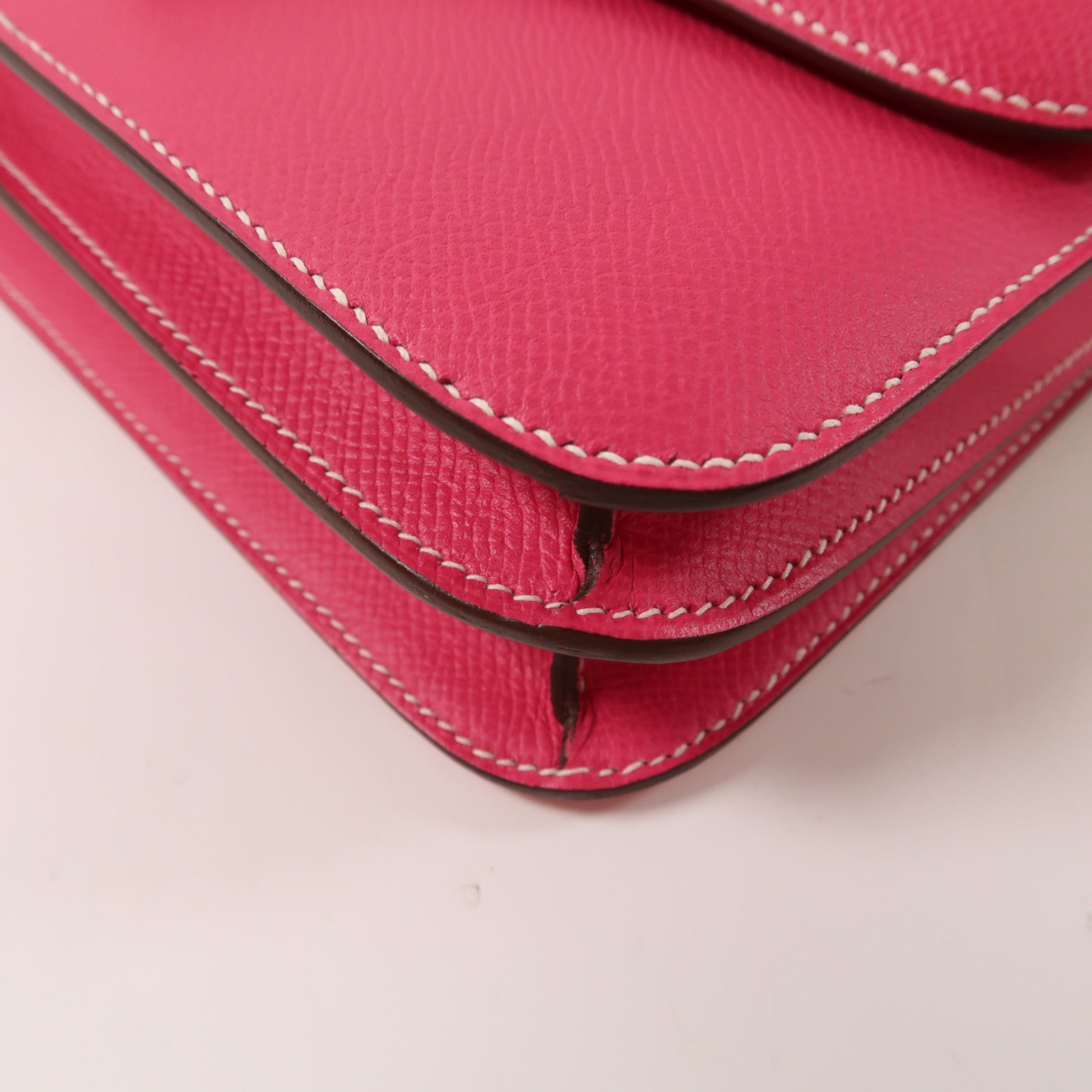 HERMES Epsom皮革Constance Elan銀扣肩背袋Rose Tyrien/粉紅色