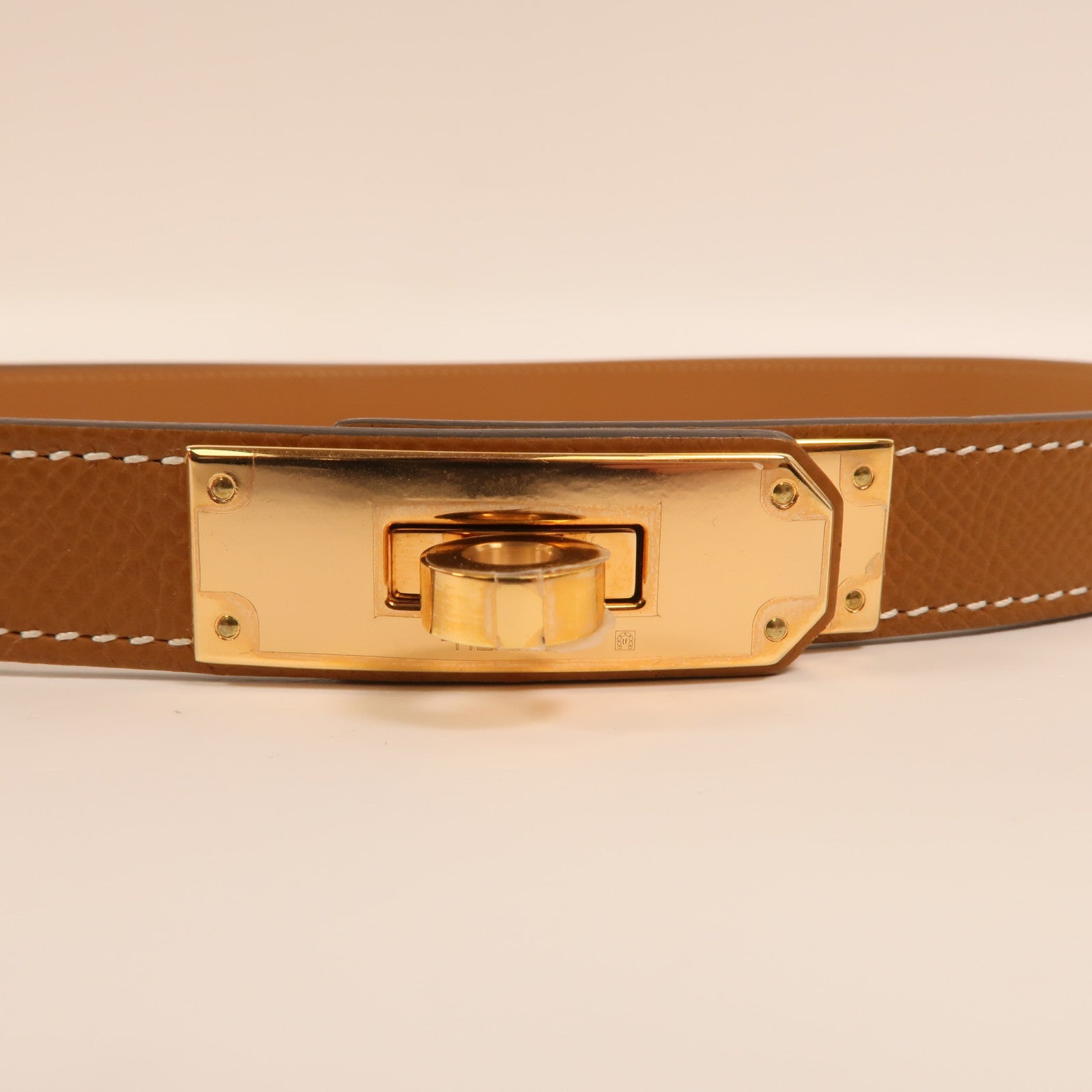 HERMES Epsom皮革Kelly 18 Belt金扣皮帶Gold