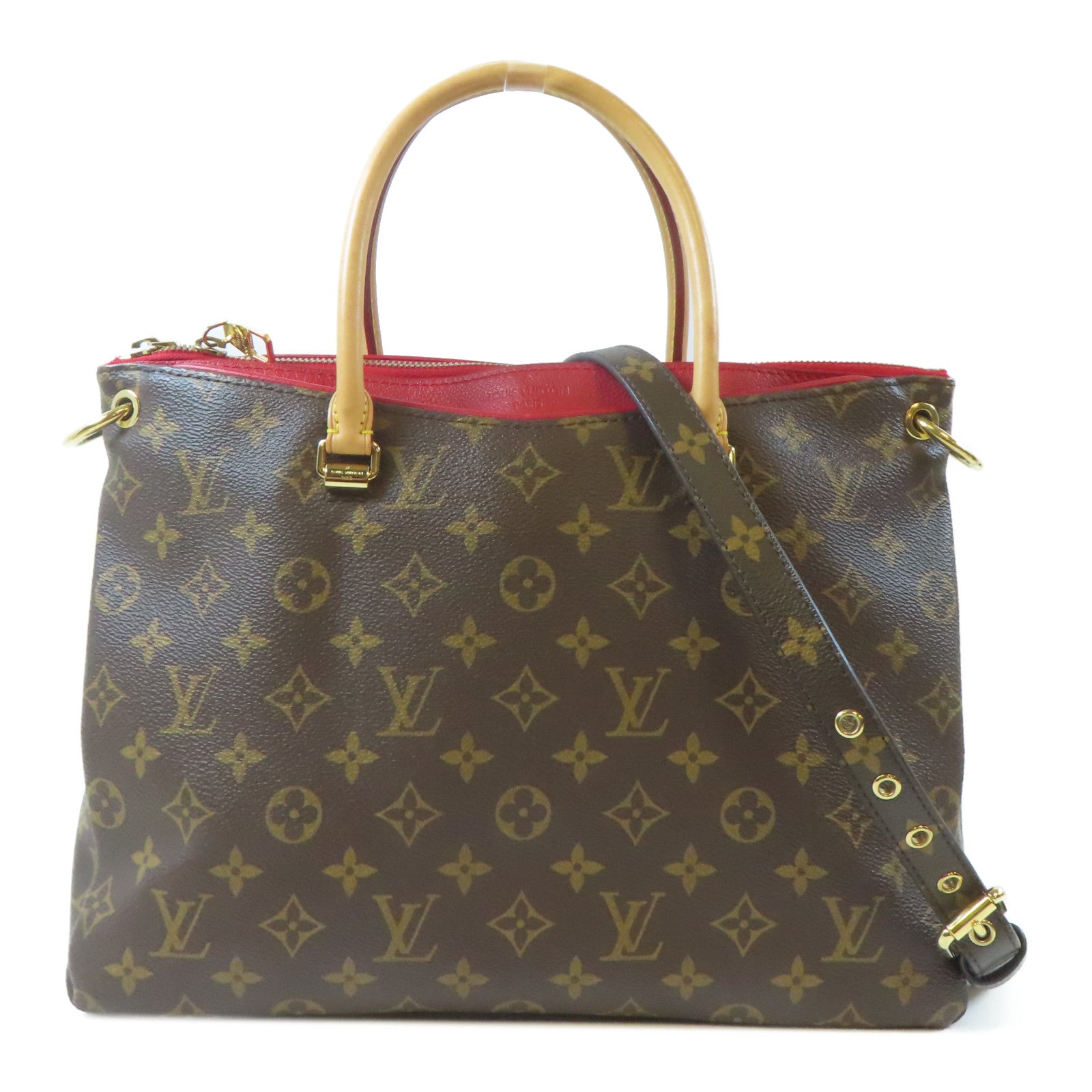 LOUIS VUITTON Monogram Pallas MM金扣手挽肩背兩用袋啡色/紅色