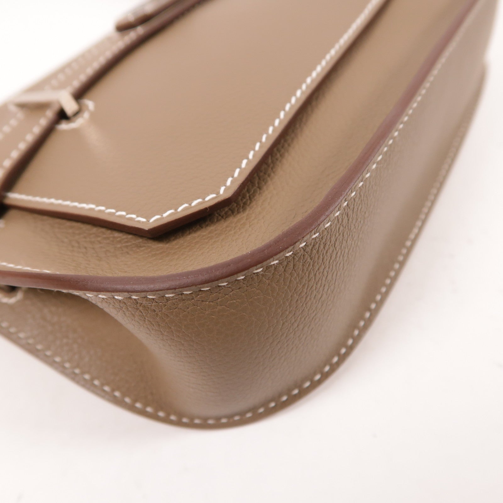 HERMES 【激減優惠】Evercolor皮革Mini Jypsiere銀扣肩背袋Etoupe