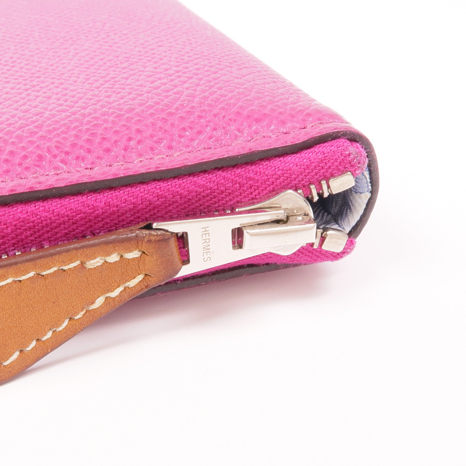 HERMES PHW Silk In Compact Wallet Epsom Leather L3 Rose Purple