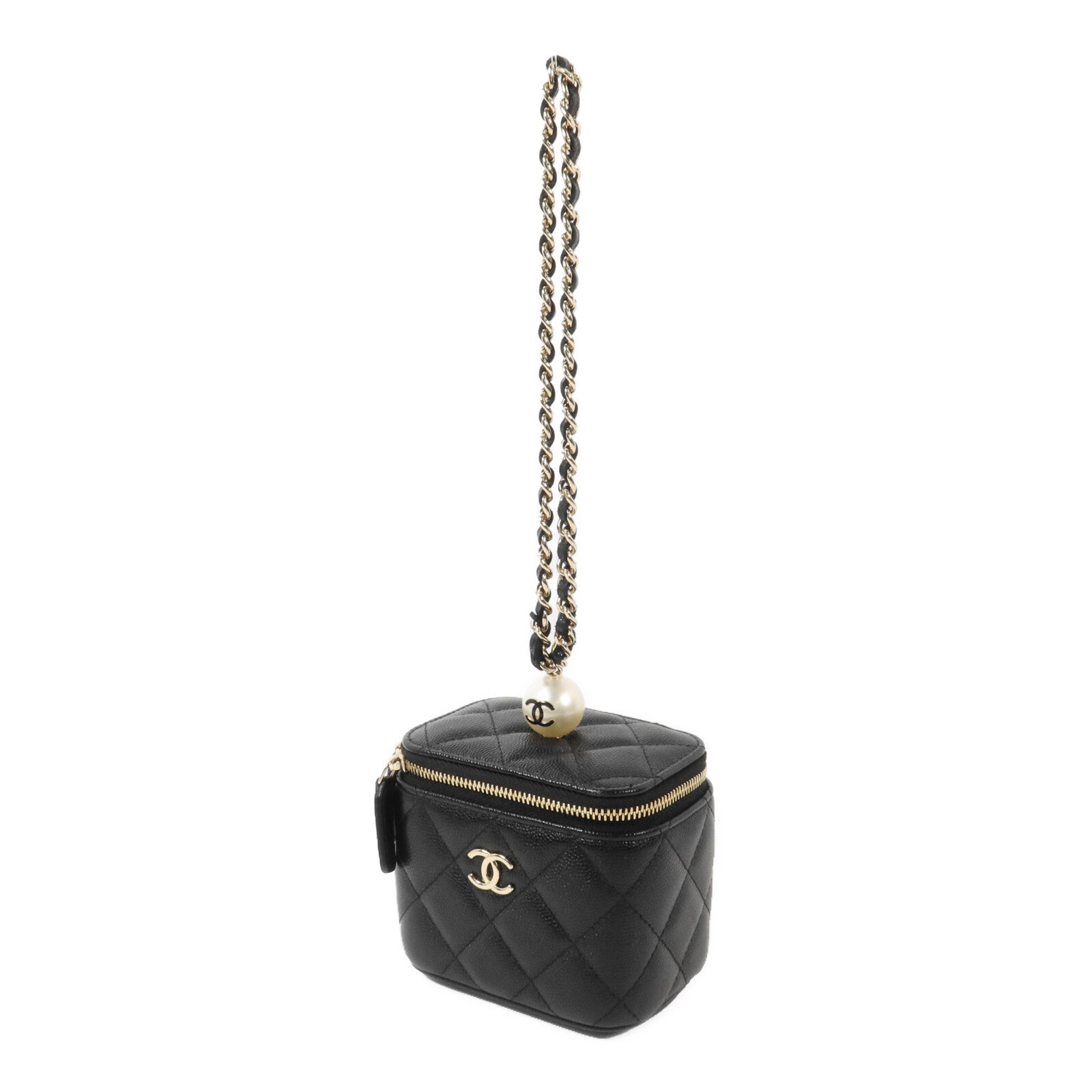 CHANEL 牛皮皮革Vanity Case鏈帶手拿包