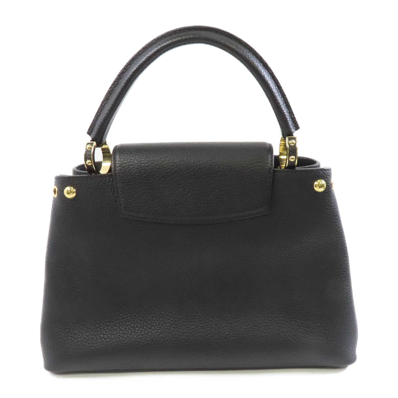 LOUIS VUITTON 牛皮皮革Capucines MM金扣手挽肩背兩用袋黑色