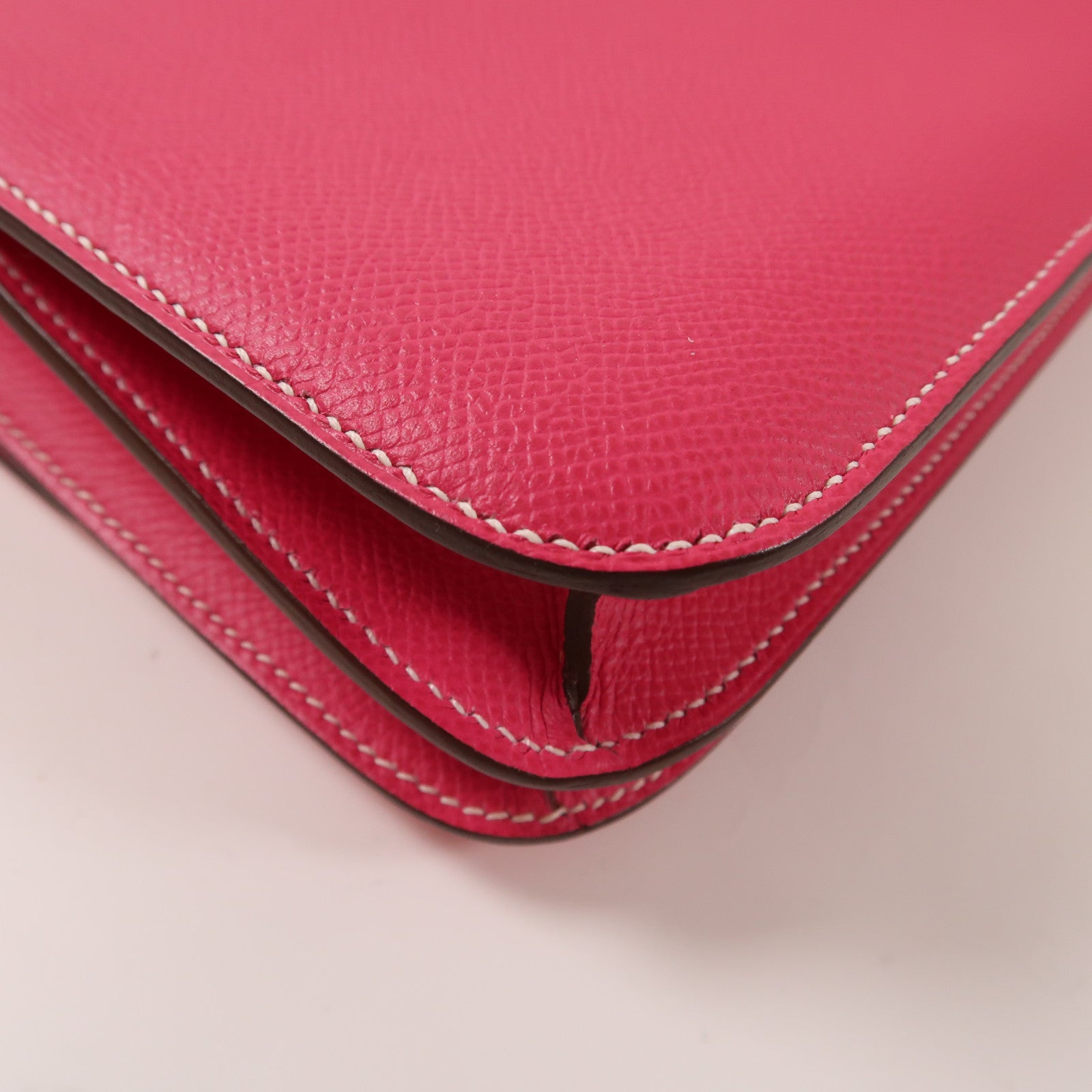 HERMES Epsom皮革Constance Elan銀扣肩背袋Rose Tyrien/粉紅色