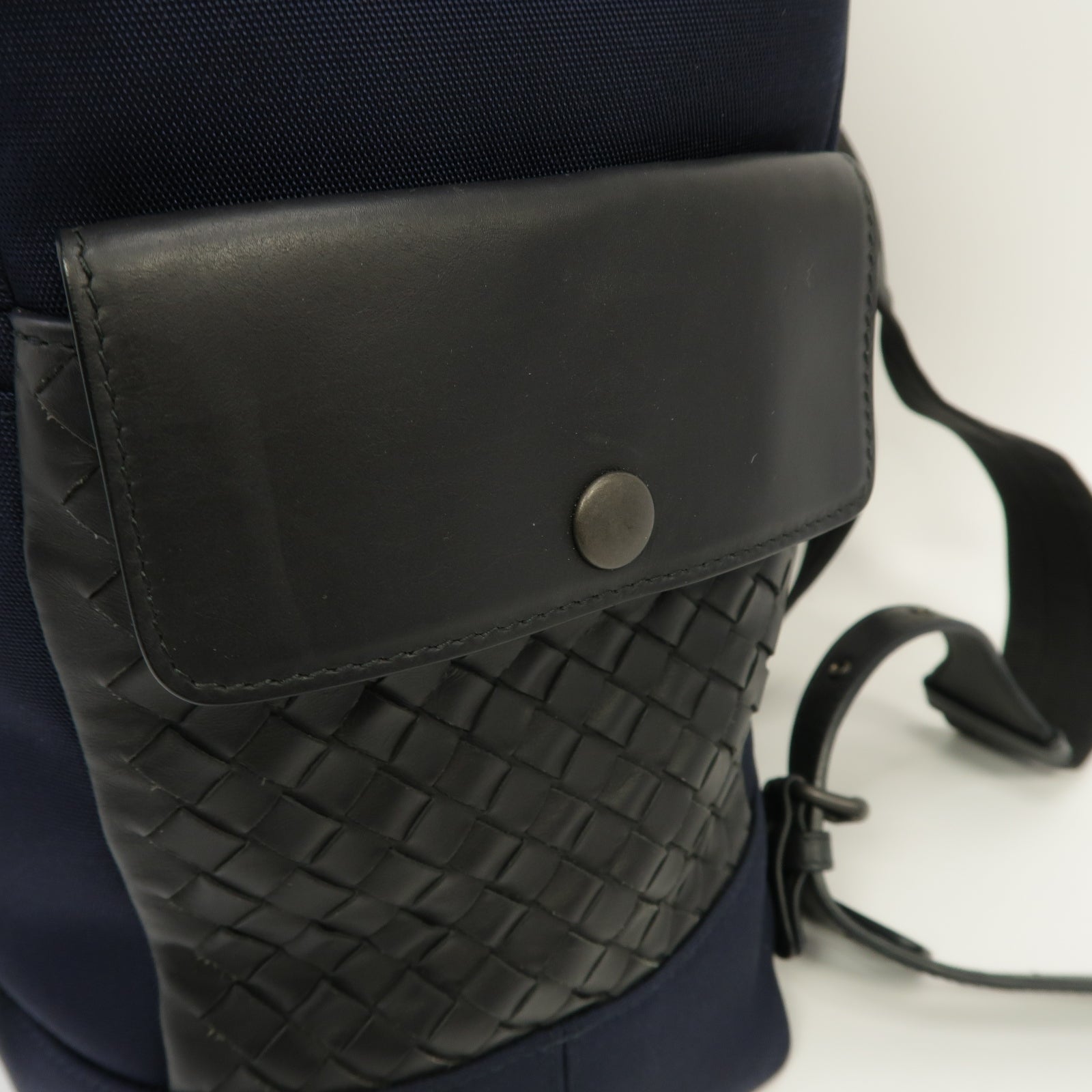 BOTTEGA VENETA 羊皮皮革/帆布Backpack背包深藍色
