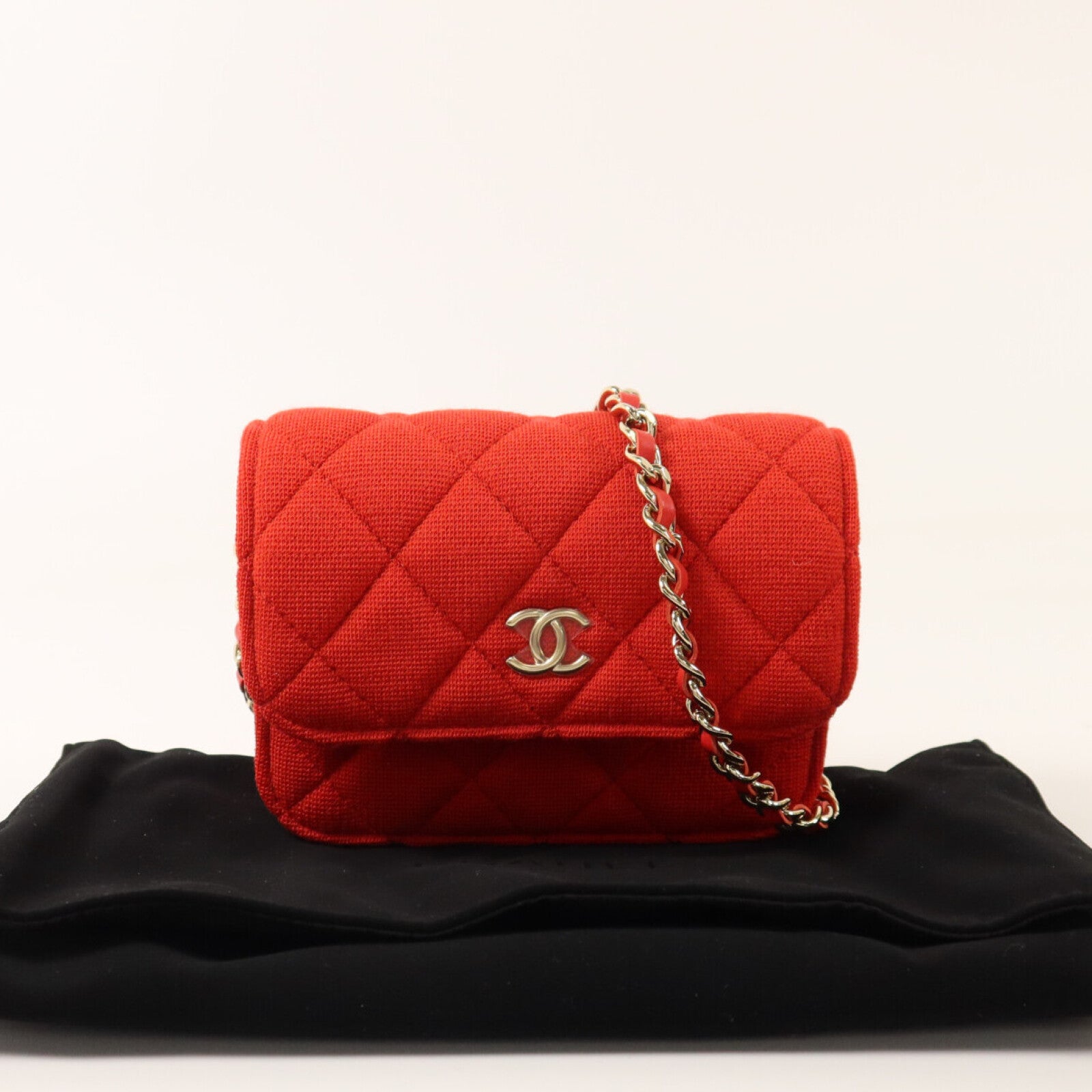 CHANEL 棉質Mini Flap Clutch With Chain金扣鏈帶肩背袋