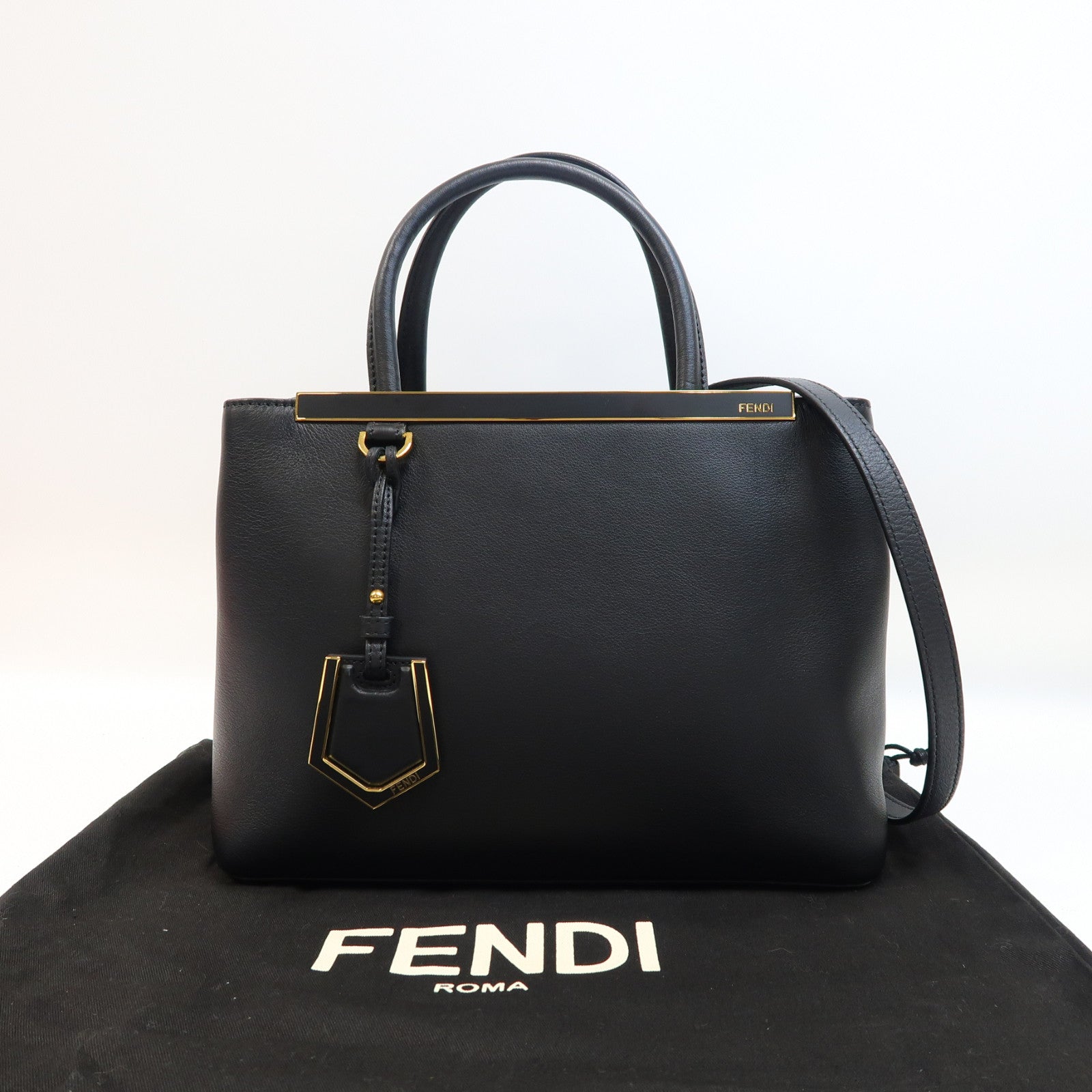 FENDI 牛皮皮革2 Jours金扣手挽肩背兩用袋黑色