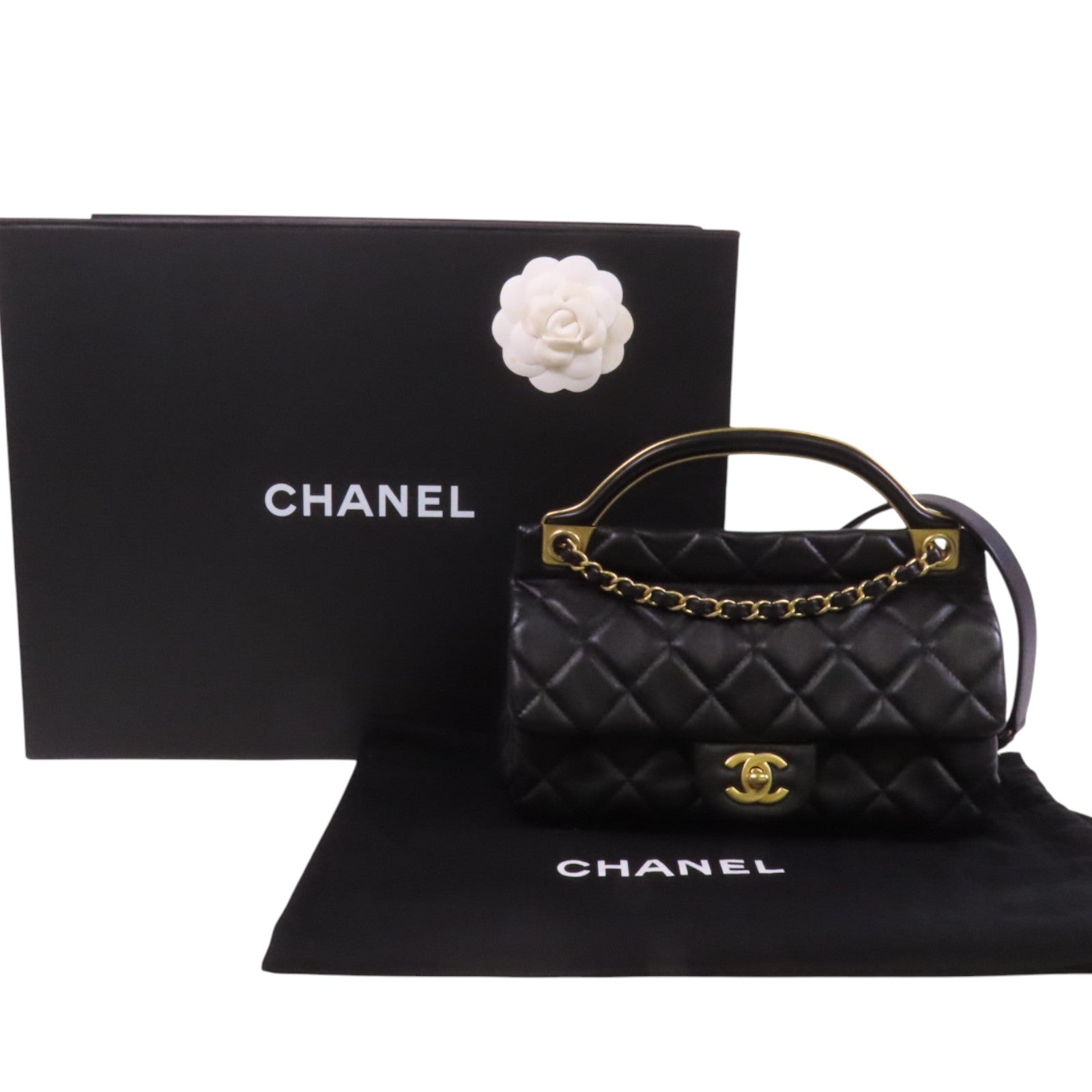 CHANEL 羊皮皮革Lady Handle金扣手挽肩背兩用袋