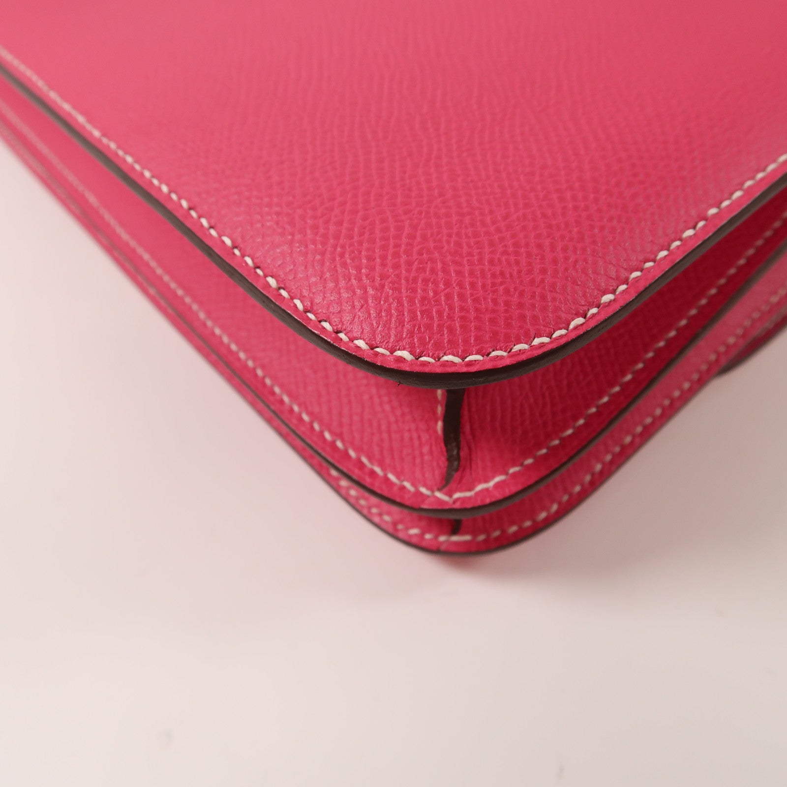 HERMES Epsom皮革Constance Elan銀扣肩背袋Rose Tyrien/粉紅色