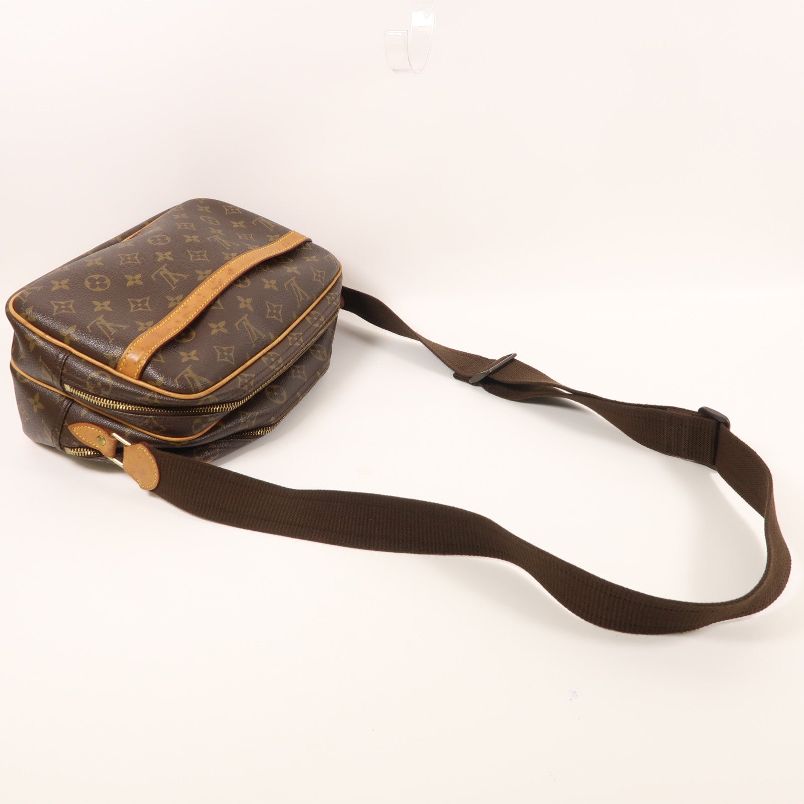 LOUIS VUITTON Monogram Reporter PM金扣肩背袋棕色