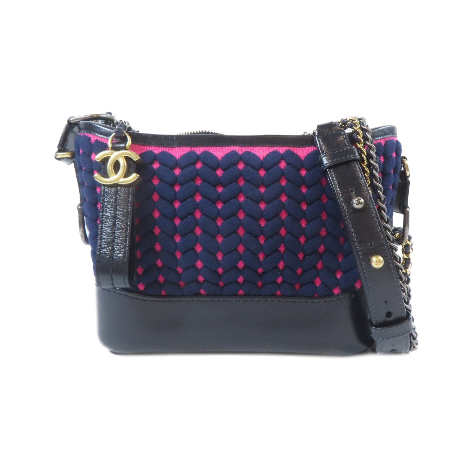 CHANEL 【激減優惠】布料Gabrielle金扣/銀扣鏈帶肩背袋粉紅色/藍色/黑色
