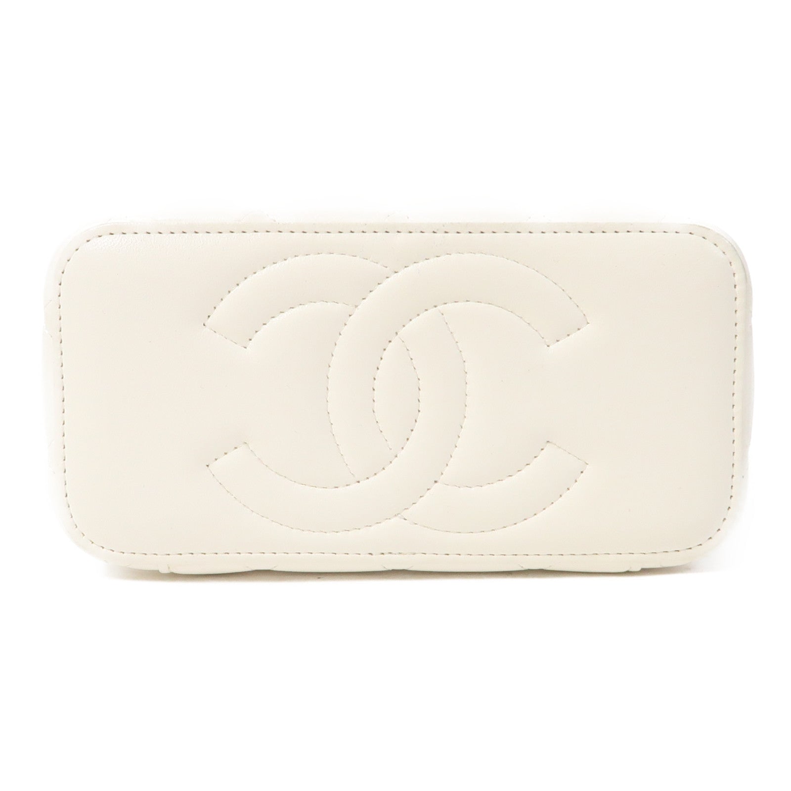CHANEL 【激減優惠】菱格羊皮皮革Vanity Case金扣鏈帶肩背袋白色