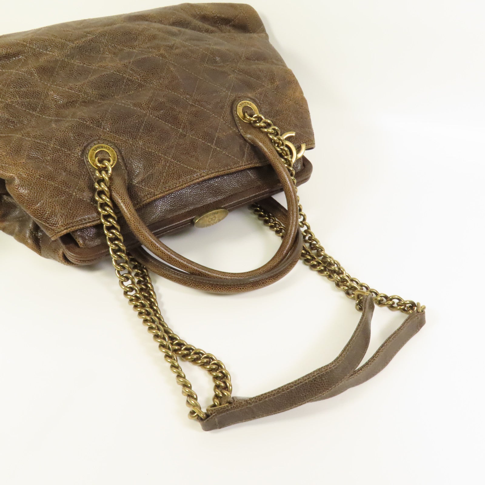 CHANEL 牛皮皮革Shoulder Bag金扣手挽肩背兩用袋