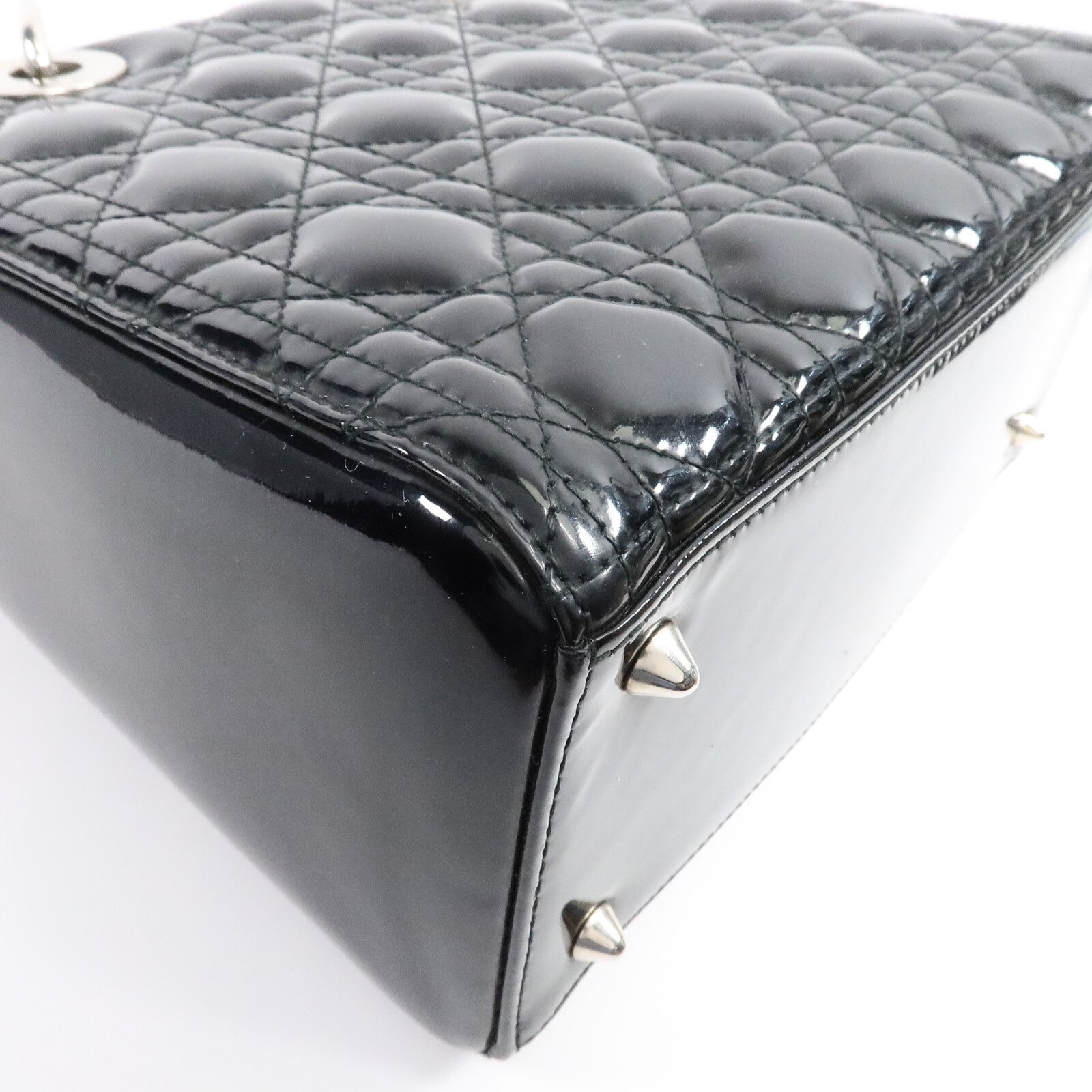 Dior 漆皮皮革Lady Dior Medium金扣手挽肩背兩用袋