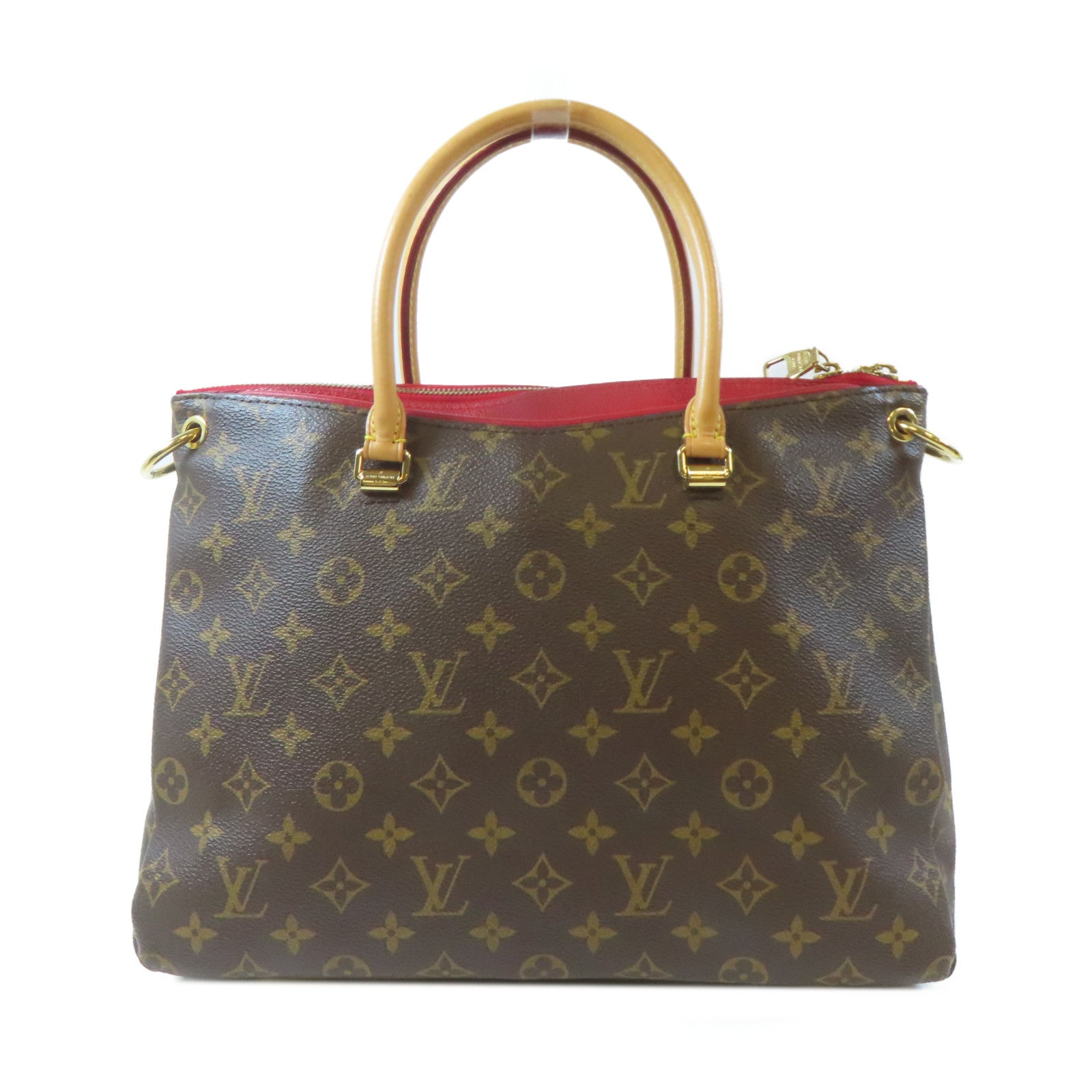 LOUIS VUITTON Monogram Pallas MM金扣手挽肩背兩用袋啡色/紅色
