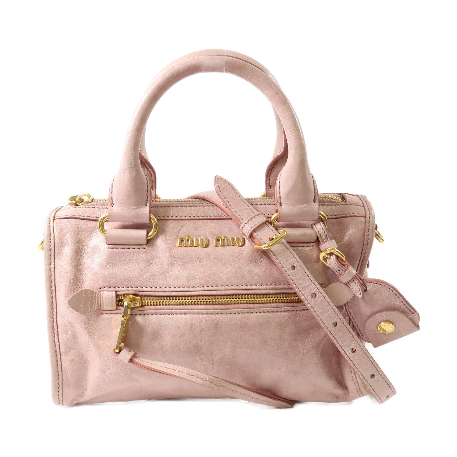 Miu Miu 牛皮皮革2 Way Shoulder金扣手挽肩背兩用袋粉紅色