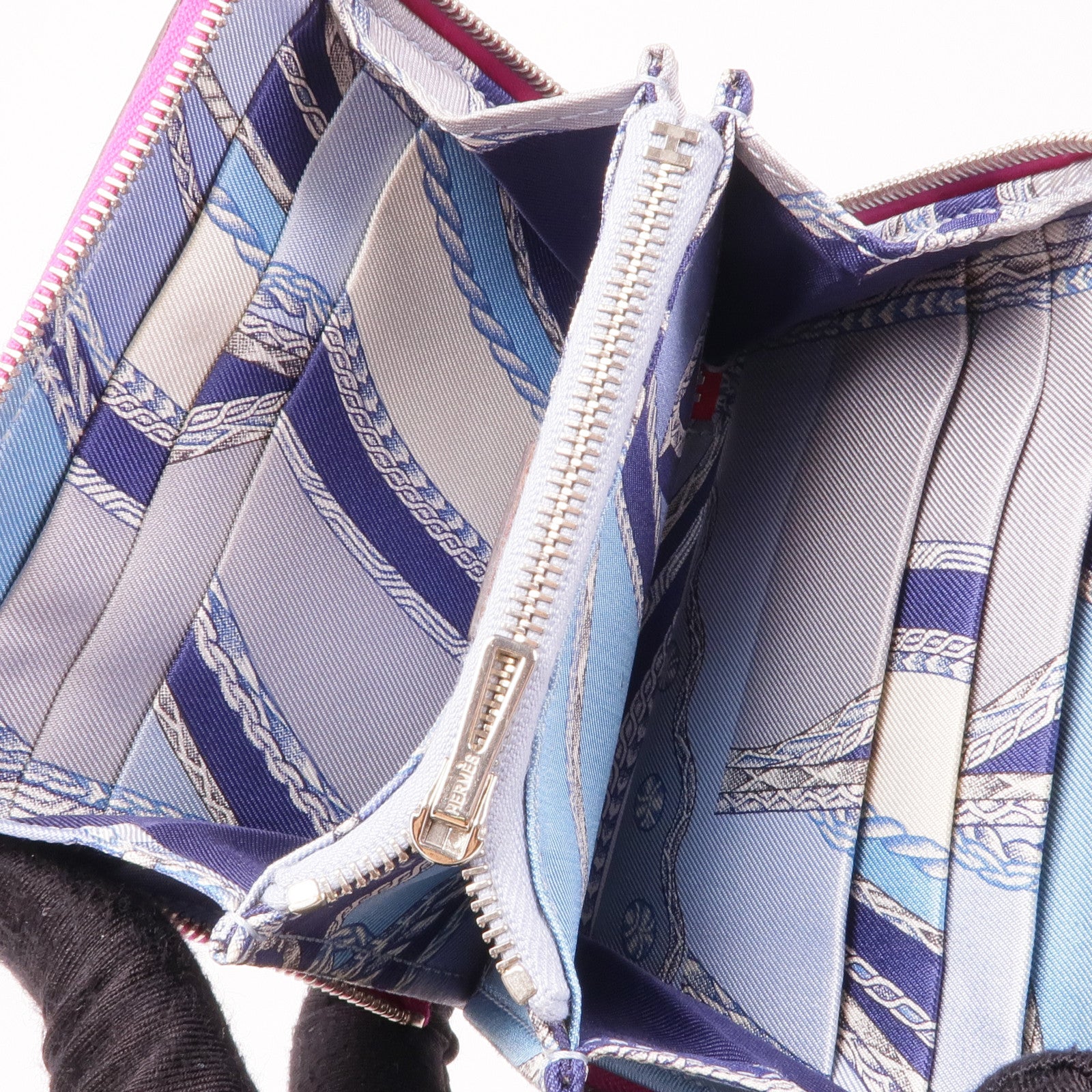 HERMES PHW Silk In Compact Wallet Epsom Leather L3 Rose Purple