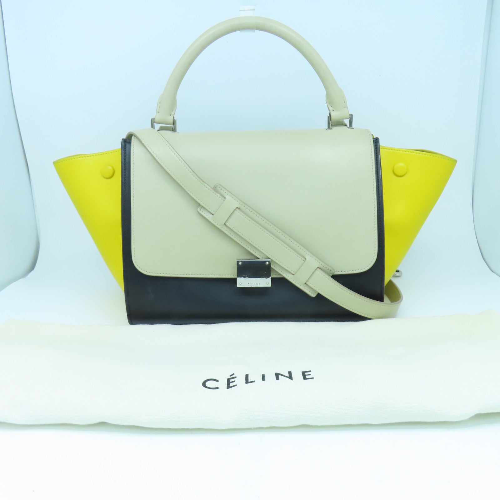 CELINE 【激減優惠】牛皮皮革Celine Tapeze銀扣手挽肩背兩用袋米色/黃色/黑色