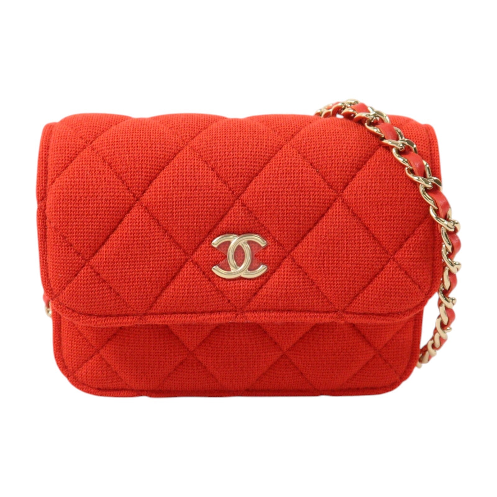 CHANEL 棉質Mini Flap Clutch With Chain金扣鏈帶肩背袋