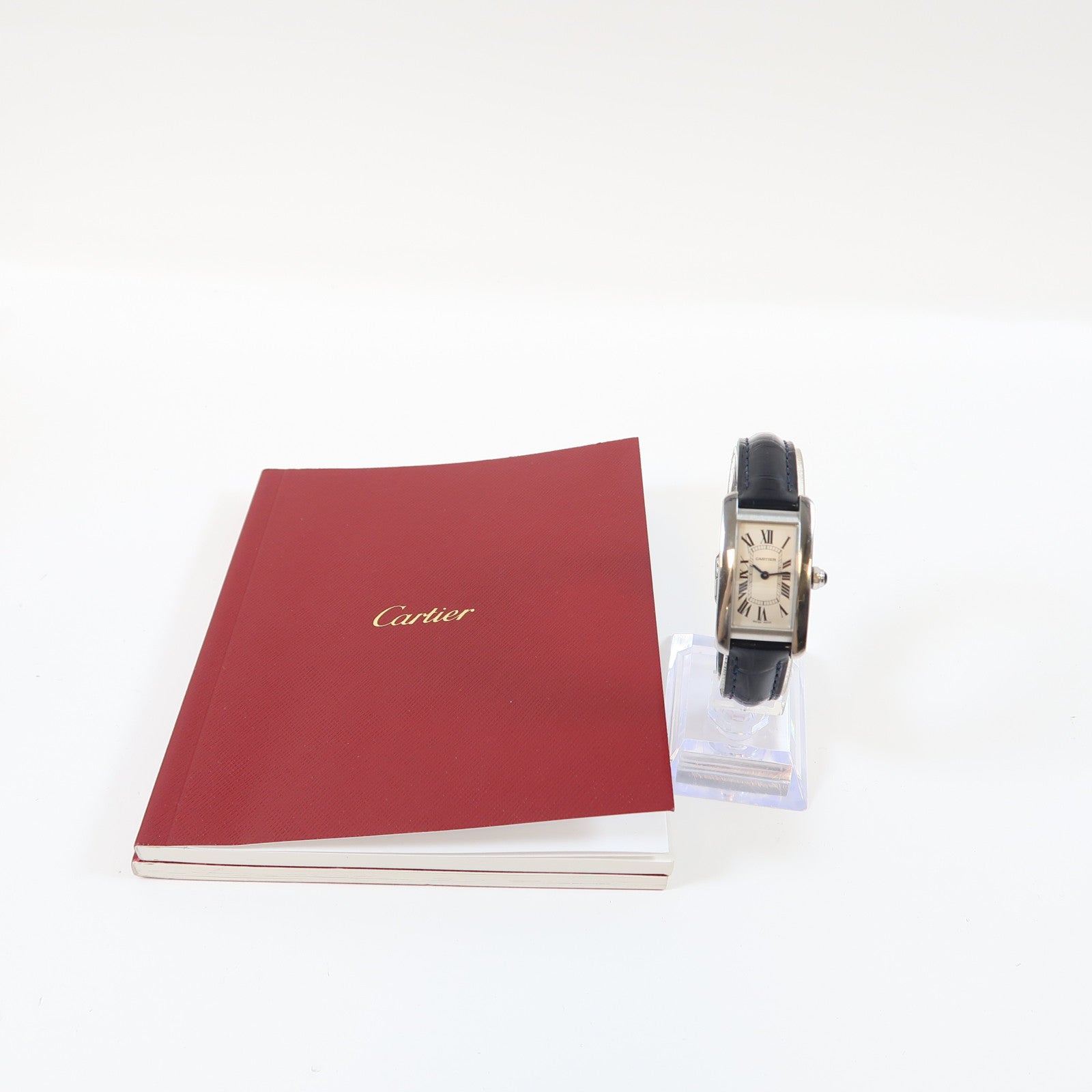 CARTIER Tank American不鏽鋼/鱷魚皮革帶手錶石英機芯銀色