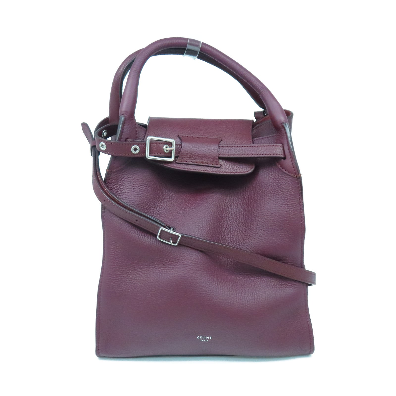 CELINE 【清倉大減價】牛皮皮革2 Way Shoulder銀扣手挽肩背兩用袋酒紅色