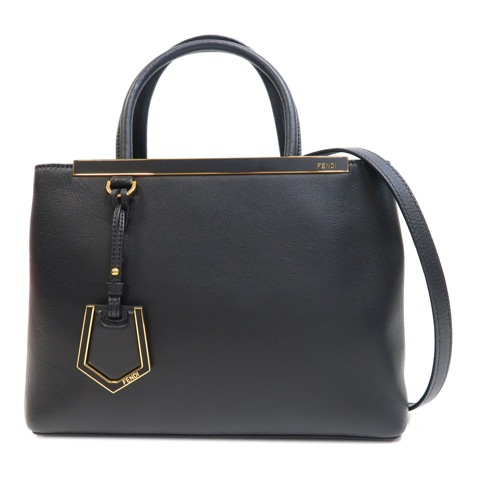 FENDI 牛皮皮革2 Jours金扣手挽肩背兩用袋黑色