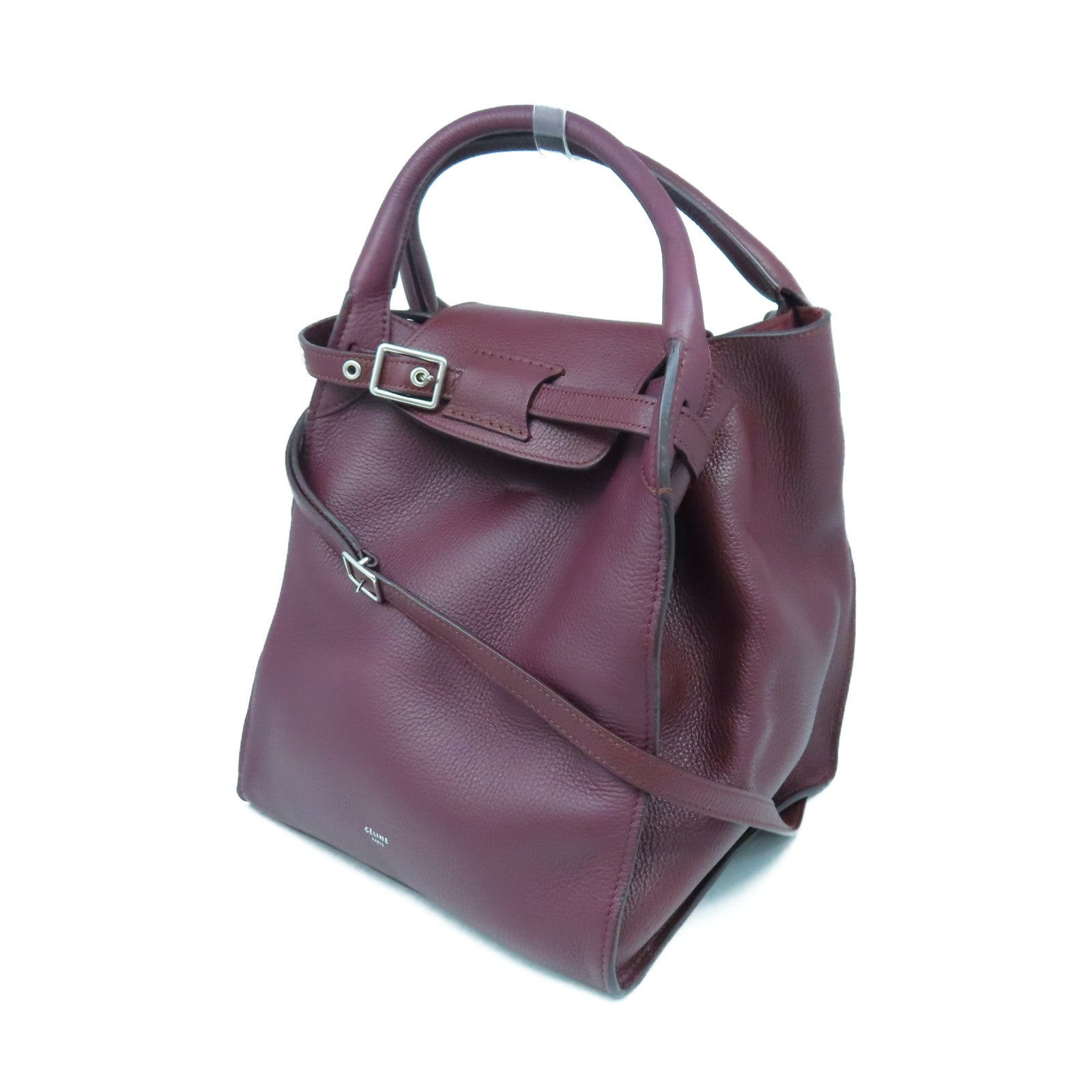 CELINE 【清倉大減價】牛皮皮革2 Way Shoulder銀扣手挽肩背兩用袋酒紅色